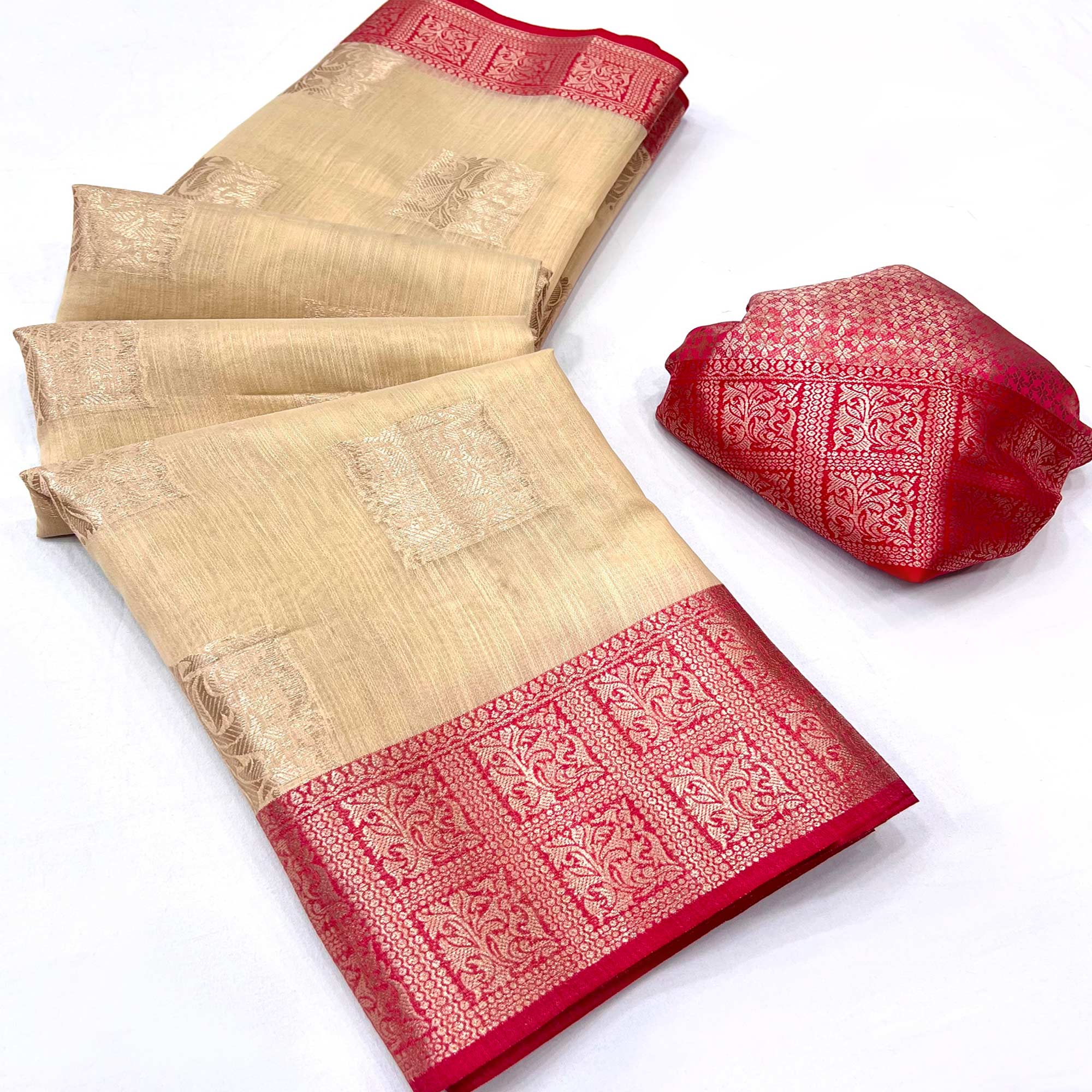 Chikoo Woven Linen Saree With Tassels