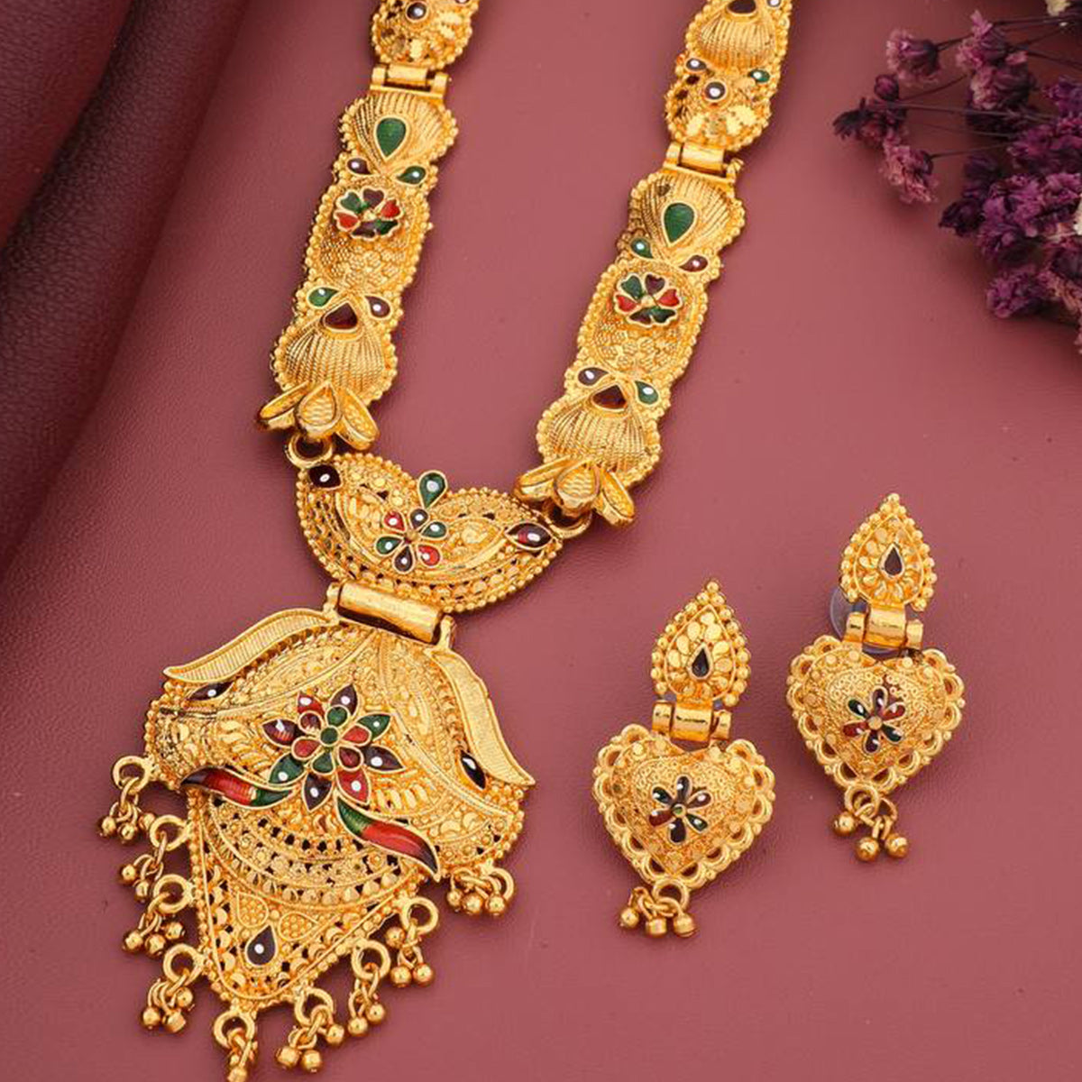 Gold Plated Alloy Long Necklace Set