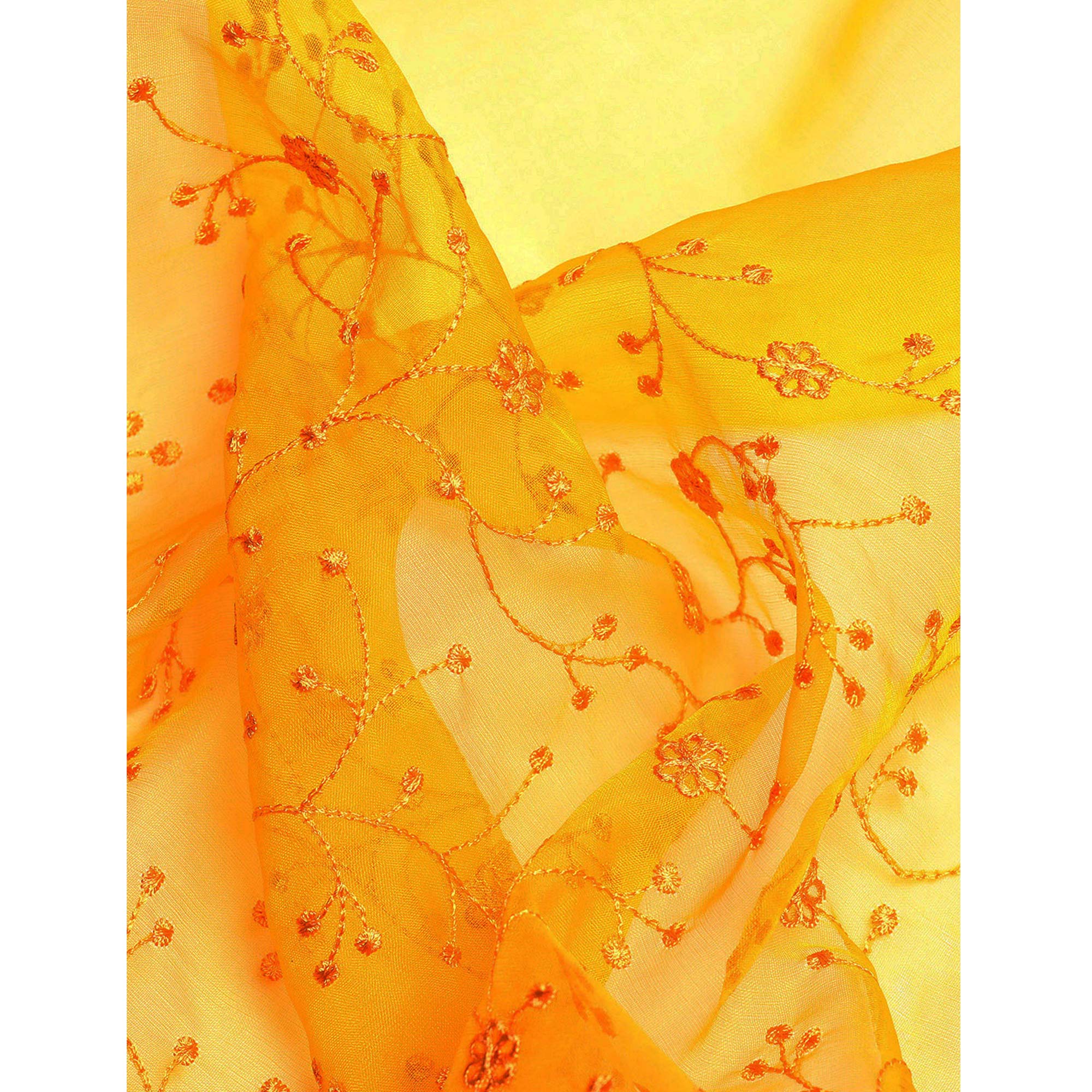 Yellow Floral Embroidered Organza Saree