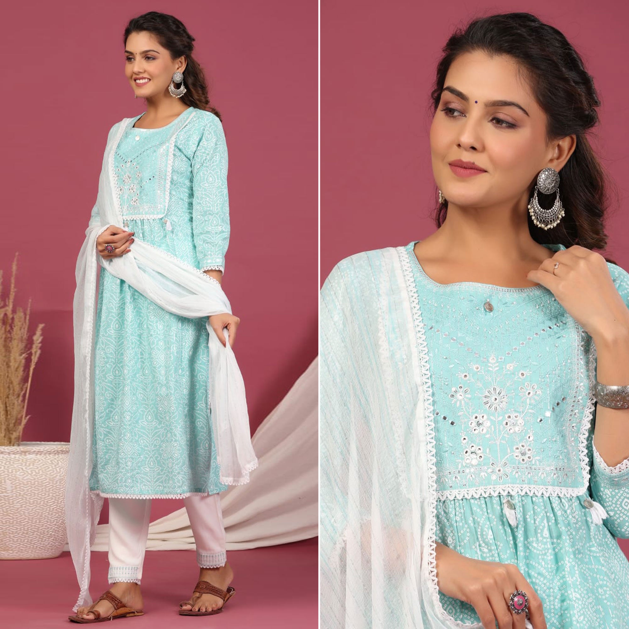 Blue Printed With Embroidered Pure Cotton Naira Cut Suit