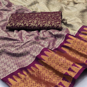 Chikoo Woven Cotton Silk Saree With Tassels