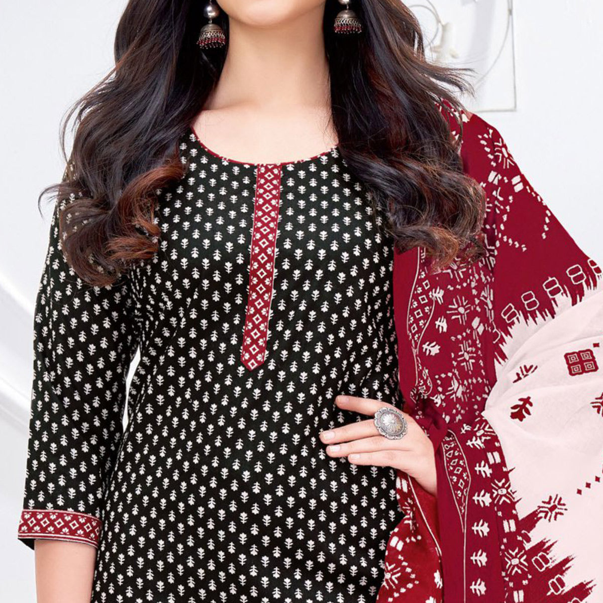 Black Printed Pure Cotton Suit