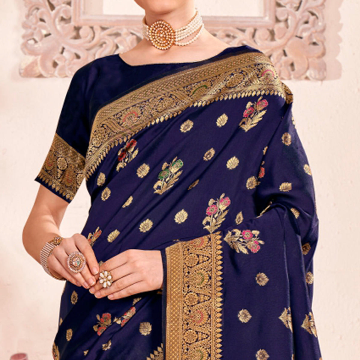 Navy Blue Woven Art Silk Saree
