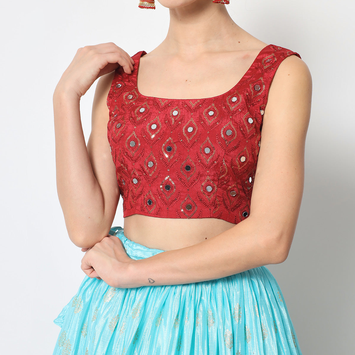 Sky Blue Foil Printed Chiffon Lehenga Choli