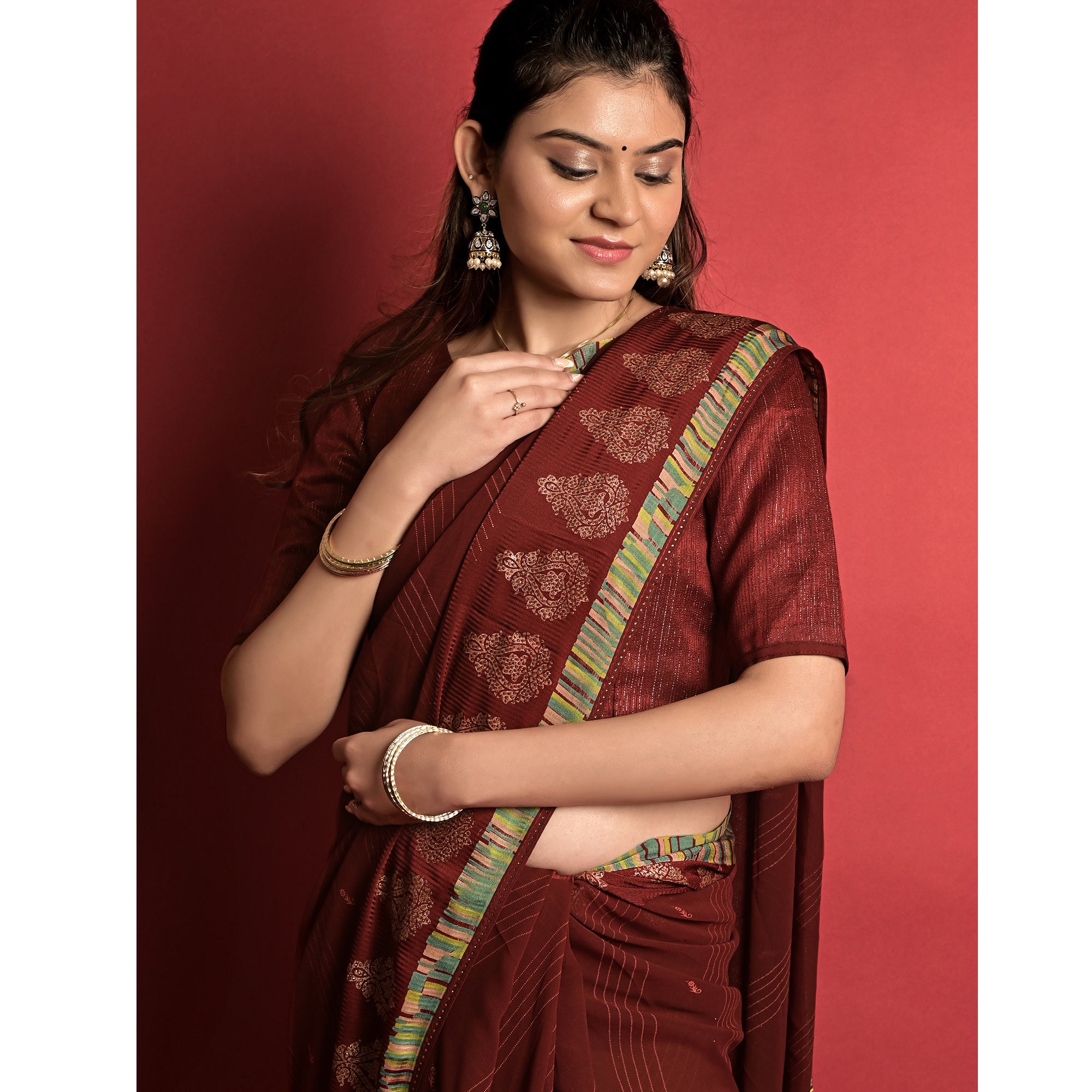 Maroon Printed Georgette Saree