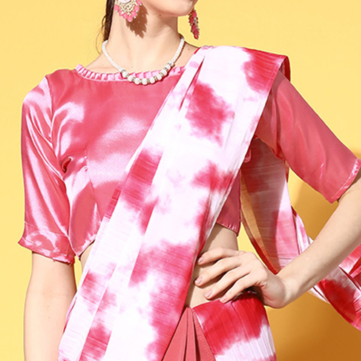 Pink Abstract Printed Art Silk Half & Half Saree