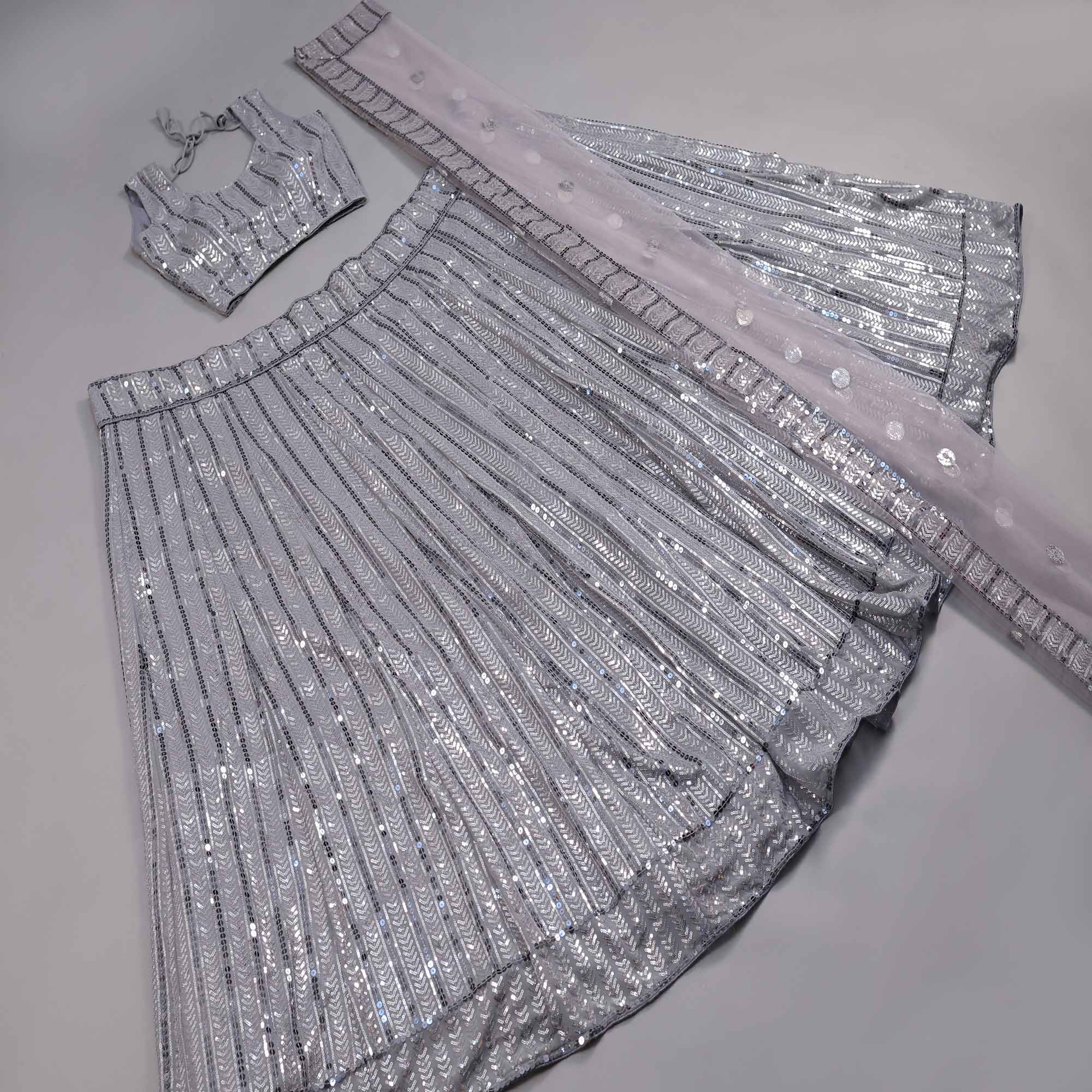 Grey Sequins Embroidered Georgette Lehenga Choli