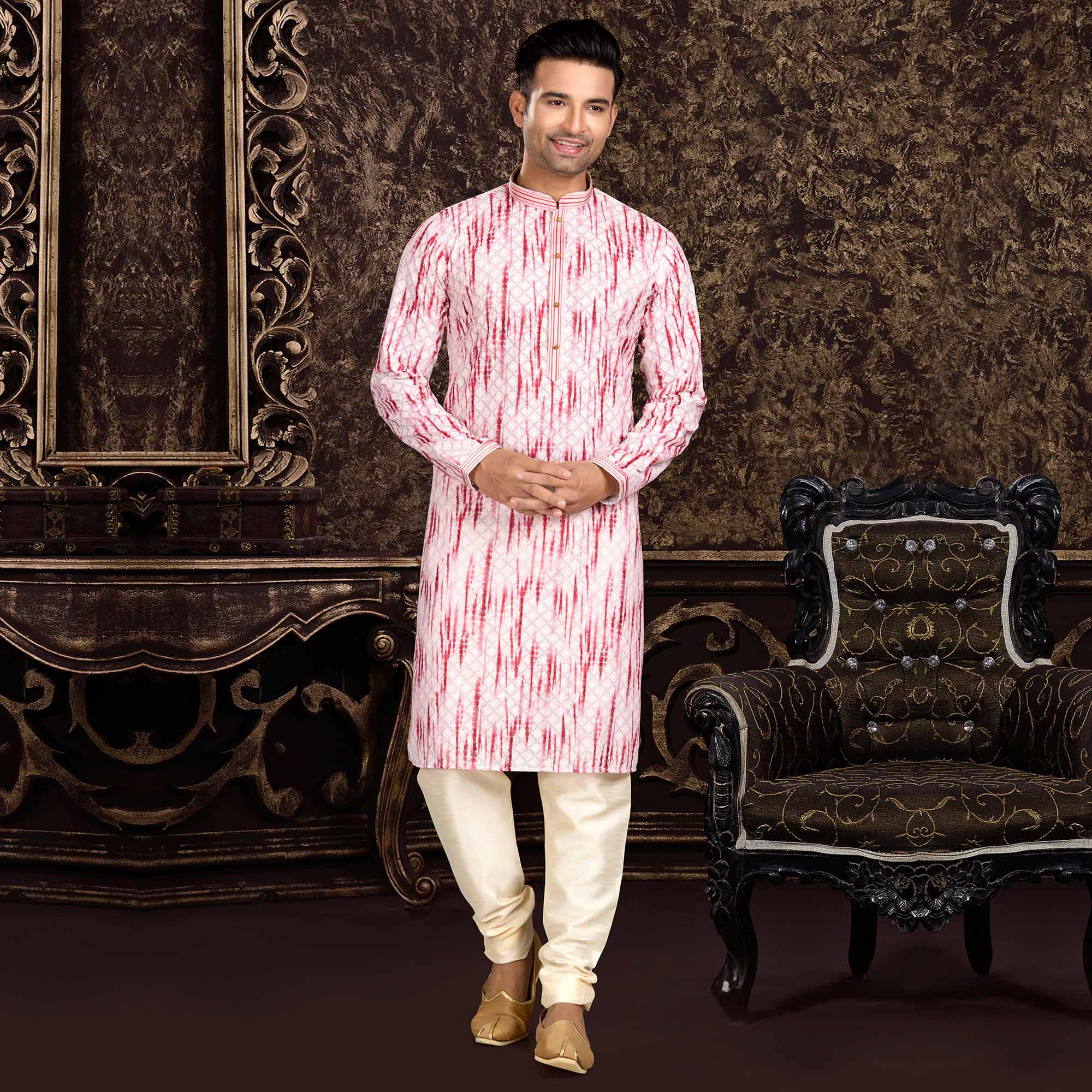 Pink Lucknowi And Digital Printed Cotton Kurta Pyjama Set