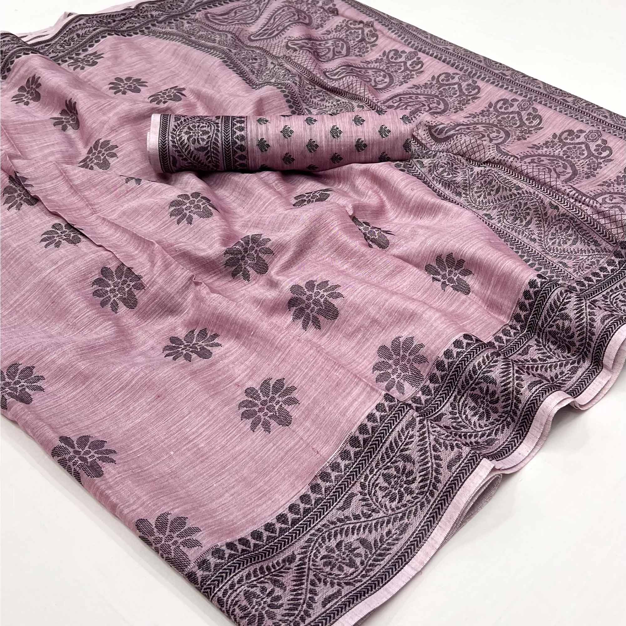Pink Thread Woven Cotton Silk Saree