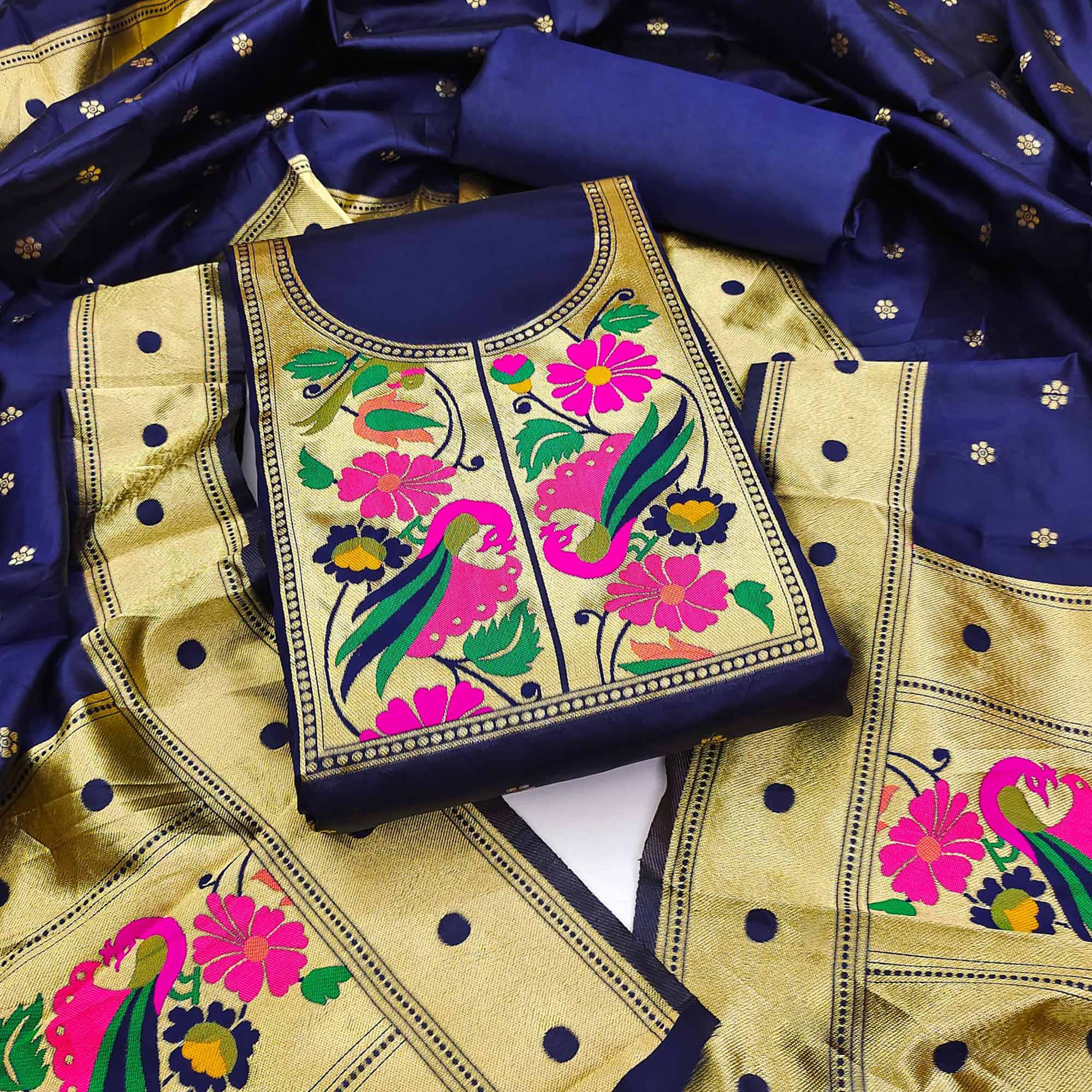 Designer Georgette Gown With Paithani Design – ThreadLooms
