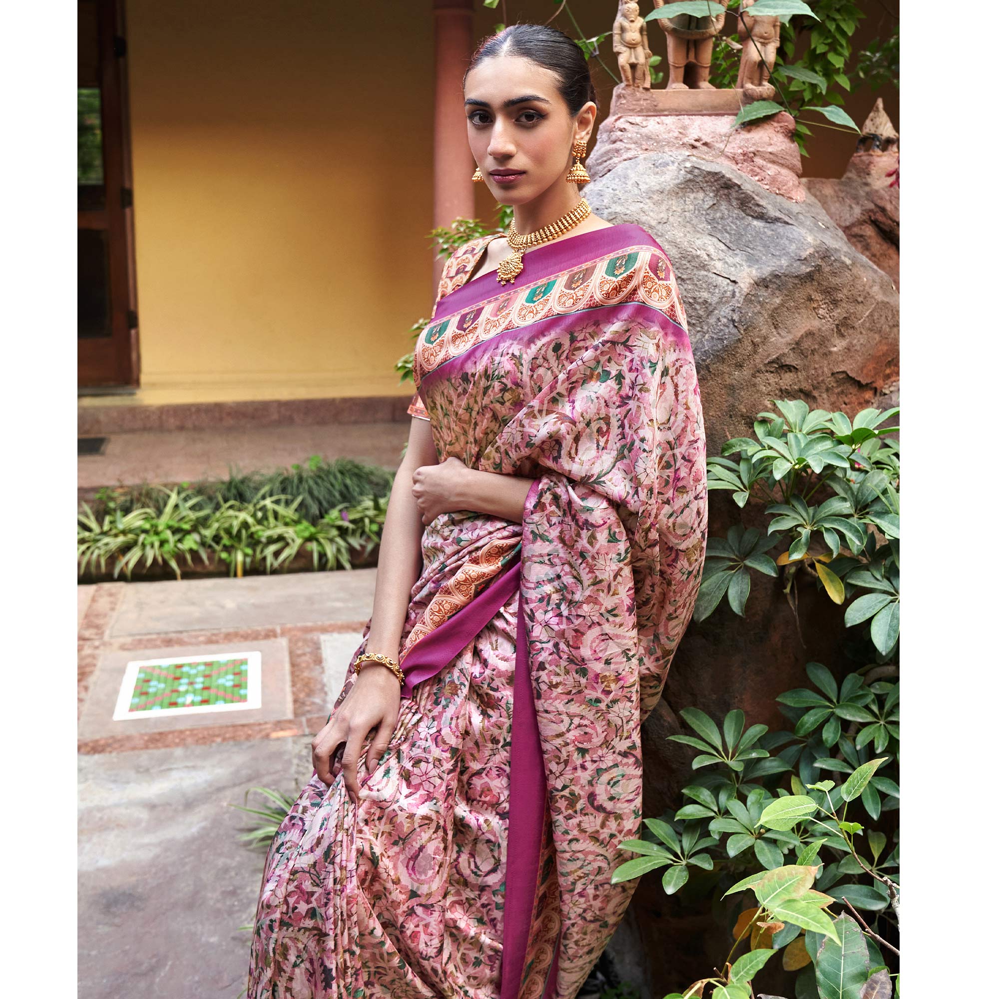 Purple Digital Printed Satin Saree
