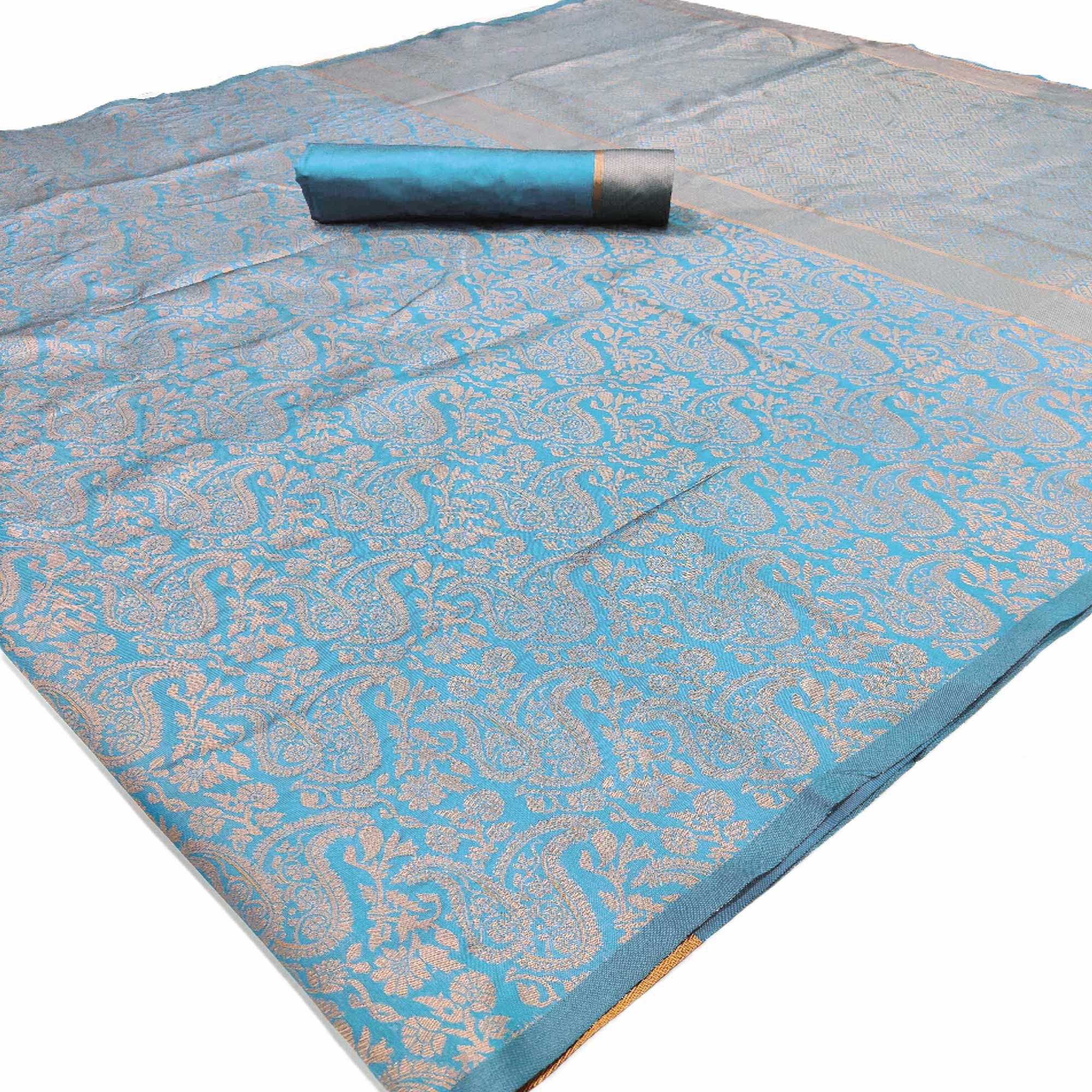 Blue Woven Banarasi Silk Saree