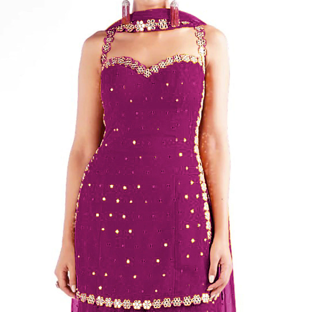 Purple Sequins Embroidered Georgette Sharara Suit