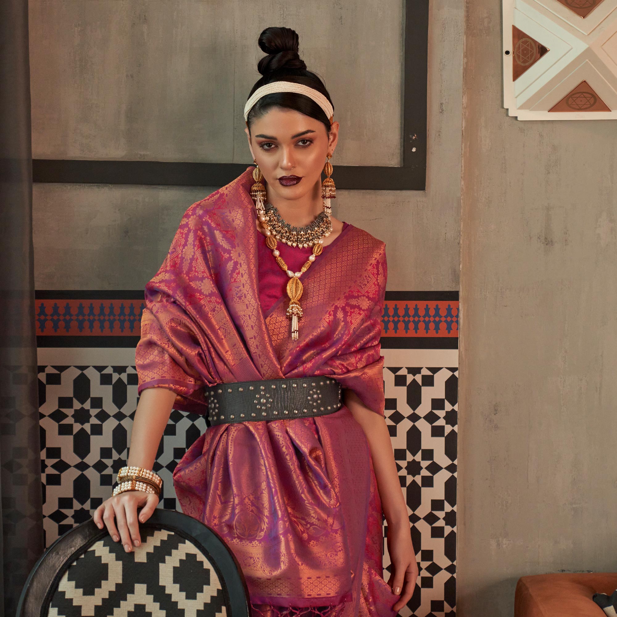 Purple Woven Art Silk Saree With Tassels