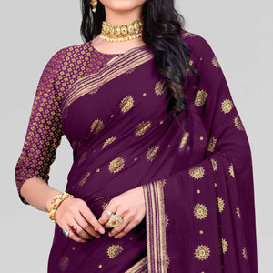 Purple Woven Chiffon Saree
