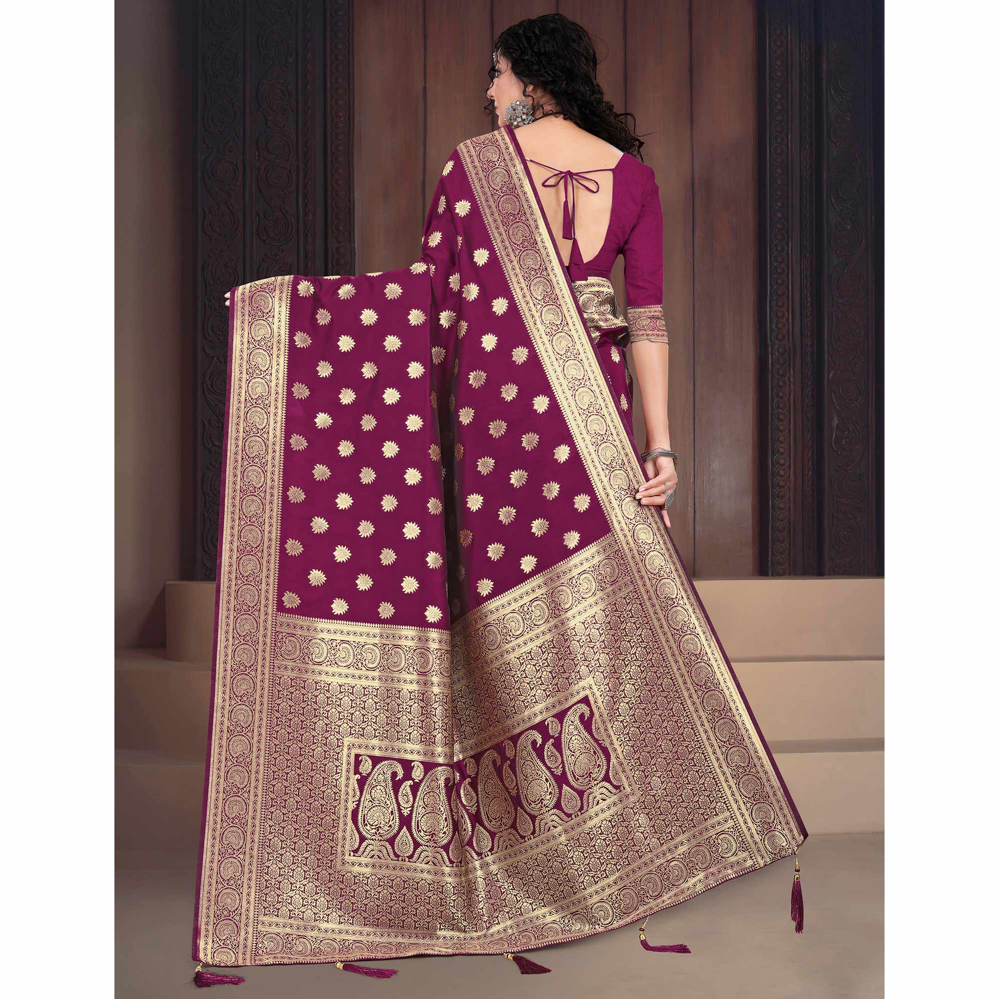 Wine Woven Banarasi Silk Saree