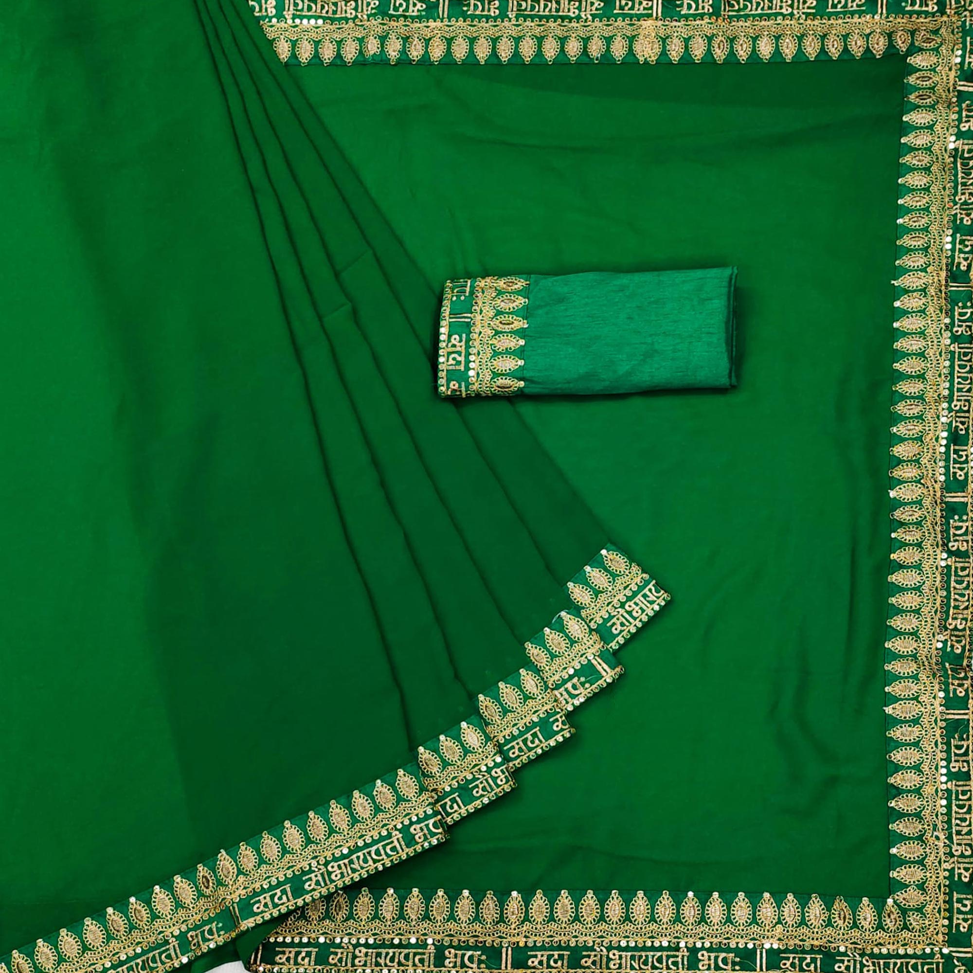 Green Embroidered Border Georgette Saree