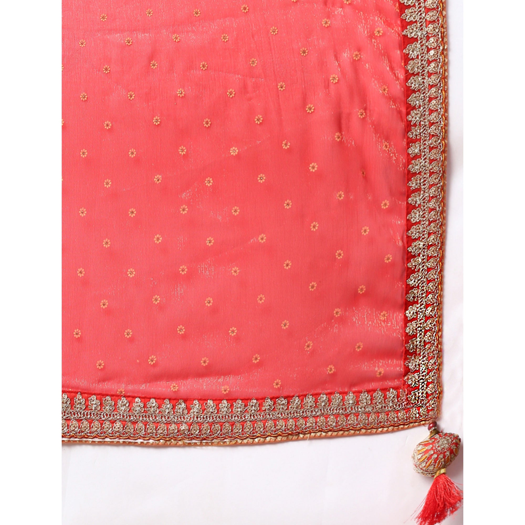 Red Foil Printed With Embroidered Border Chiffon Saree