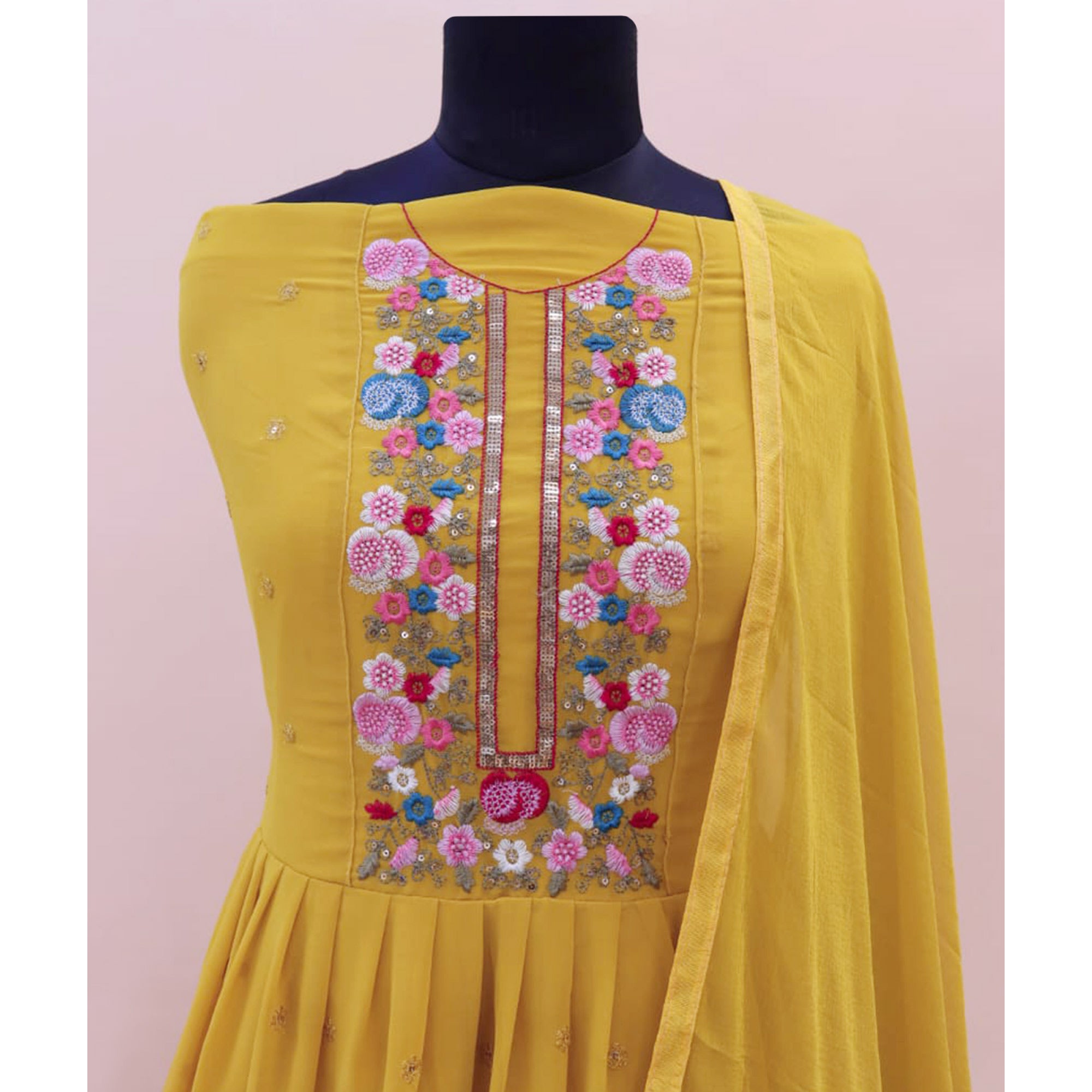 Yellow Embroidered Georgette Gown