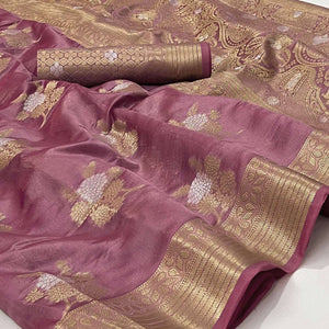 Pink Woven Organza Saree