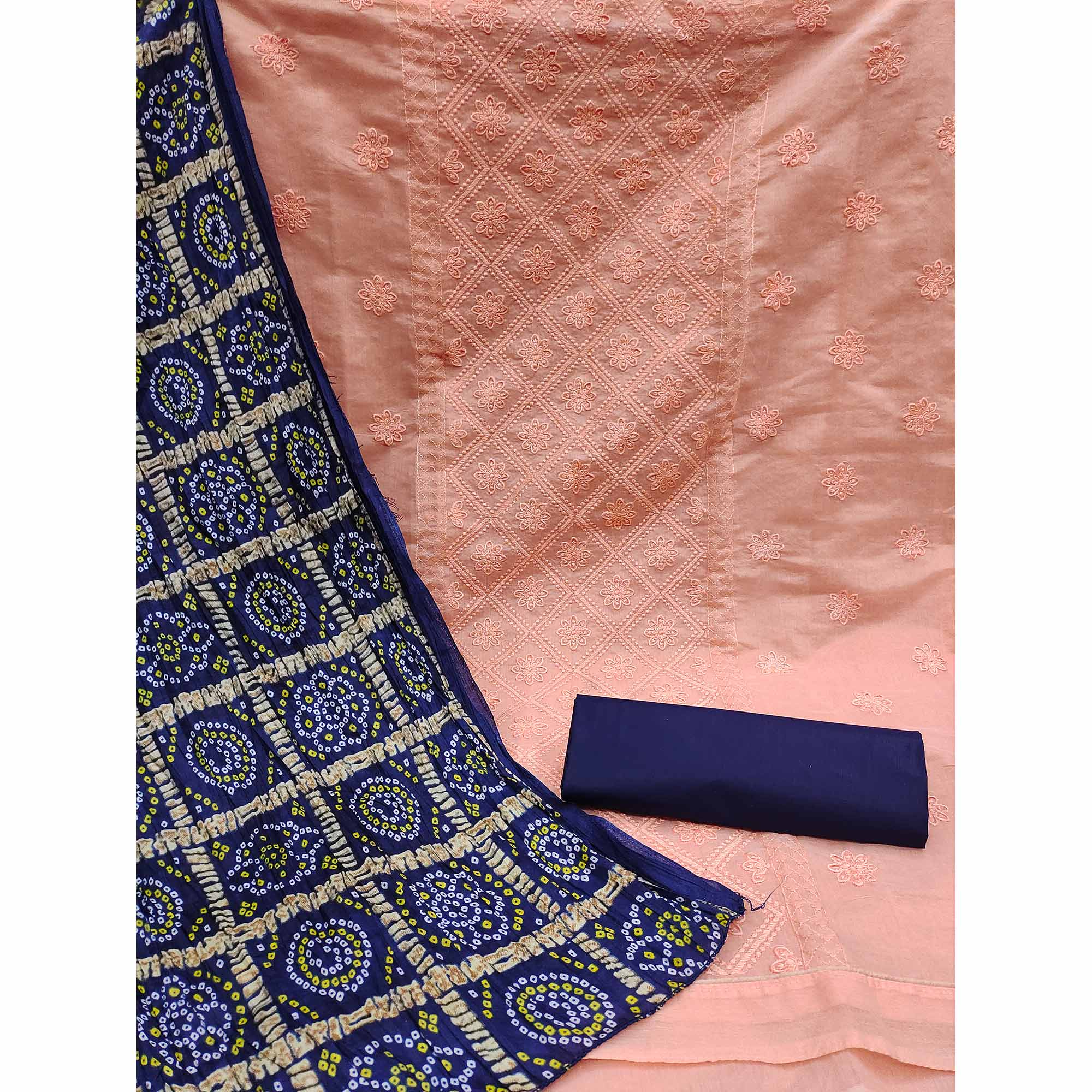 Peach Embroidered Chanderi Dress Material