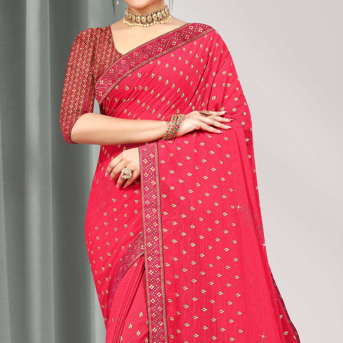 Pink Woven Chiffon Saree