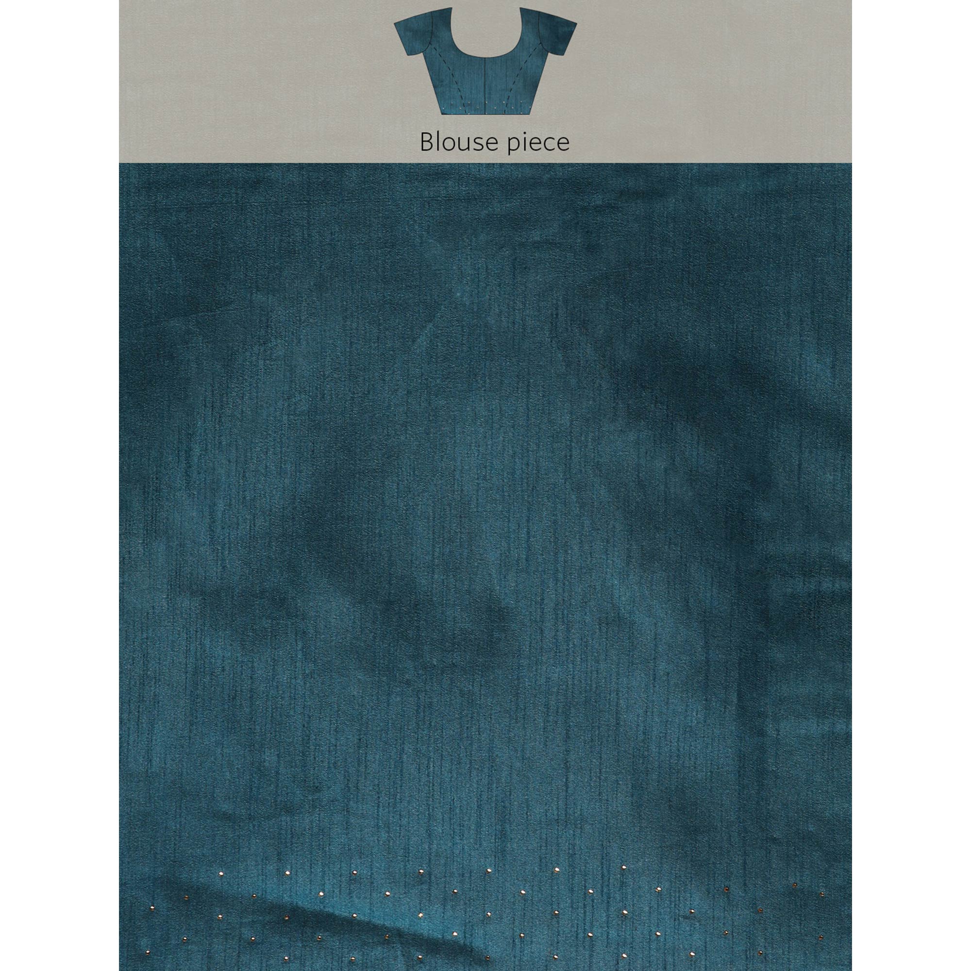 Blue Swarovski With Embroidery Work Viscose Chiffon Saree