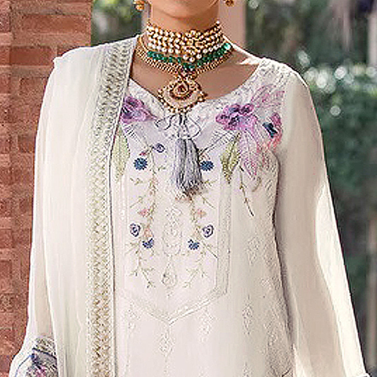 Offwhite Embroidered Georgette Pakistani Suit