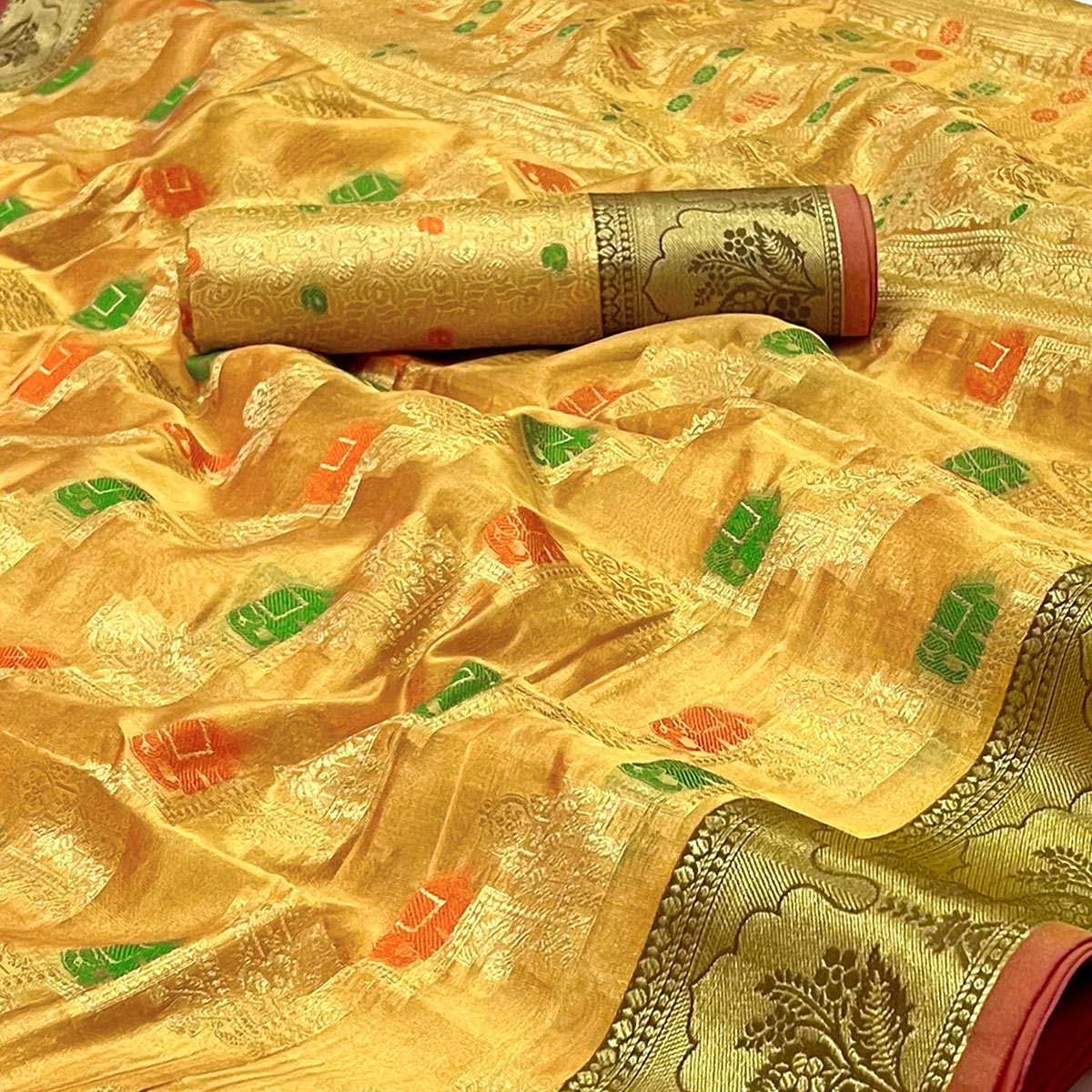 Yellow Woven Organza Saree