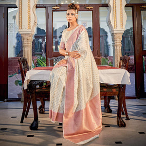 White Woven Banarasi Silk Saree