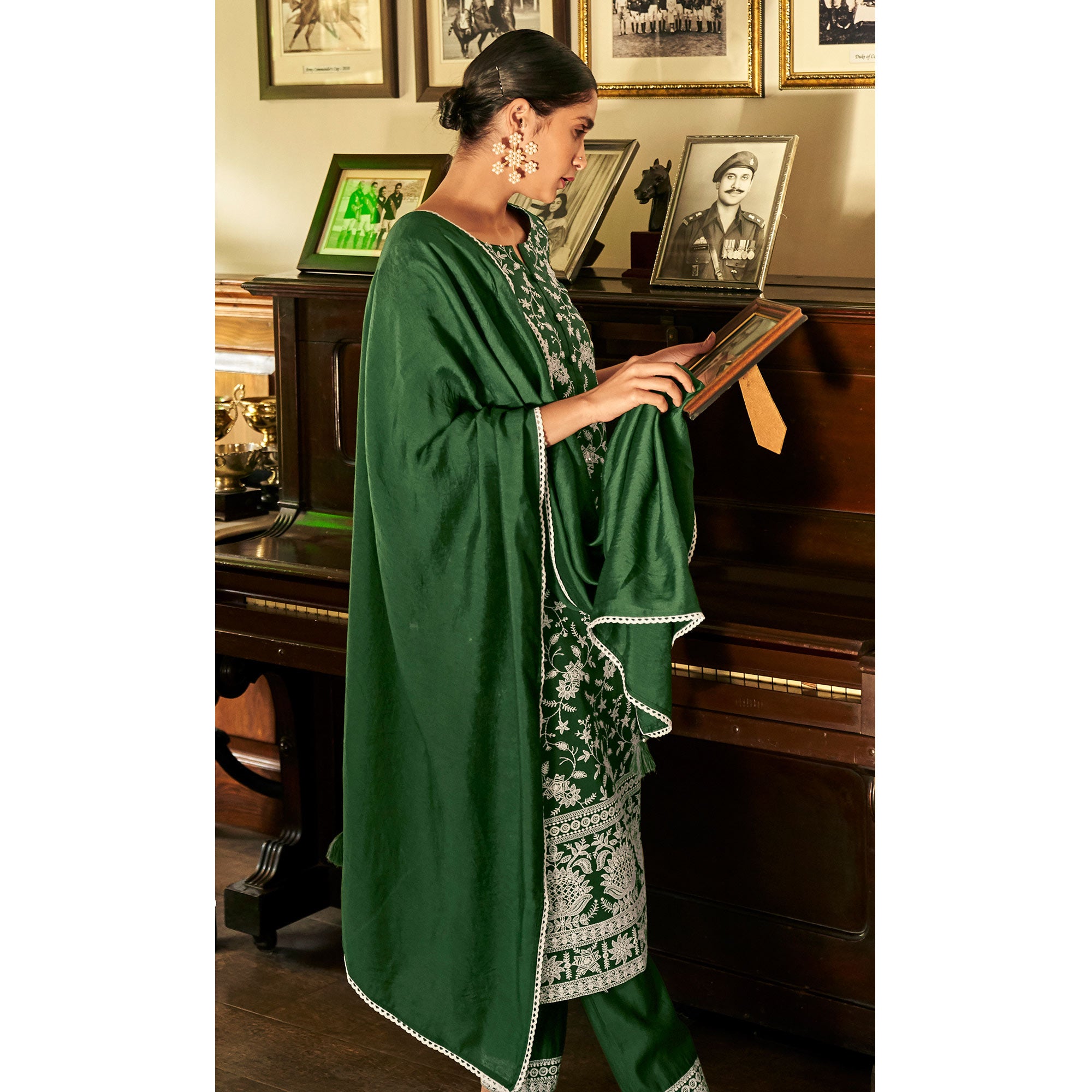 Green Lucknowi Embroidered Modal Salwar Suit