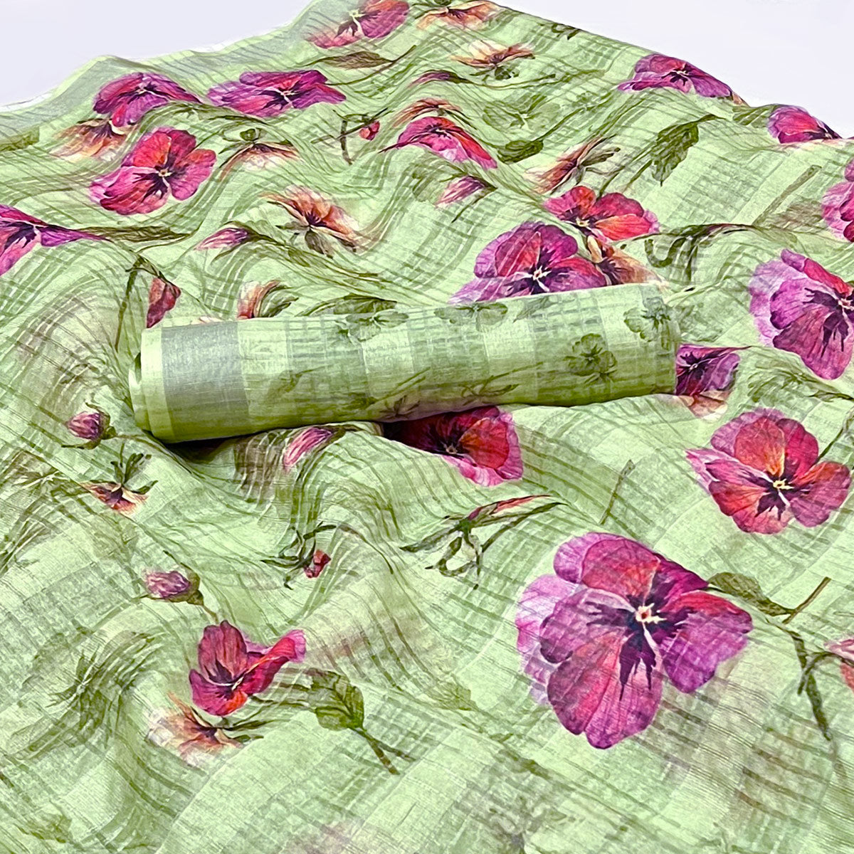 Green Floral Digital Printed Cotton Silk Saree