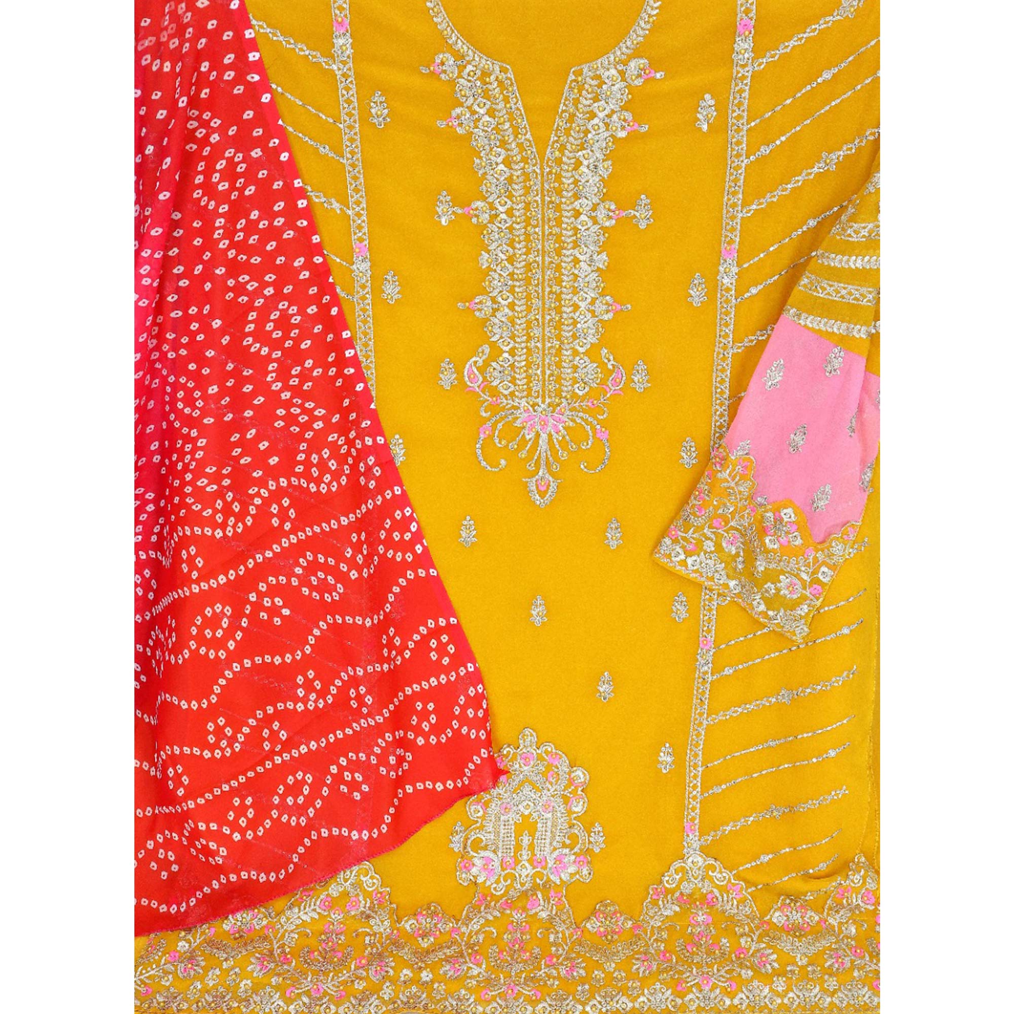 Mustard Sequins Embroidered Georgette Pakistani Suit