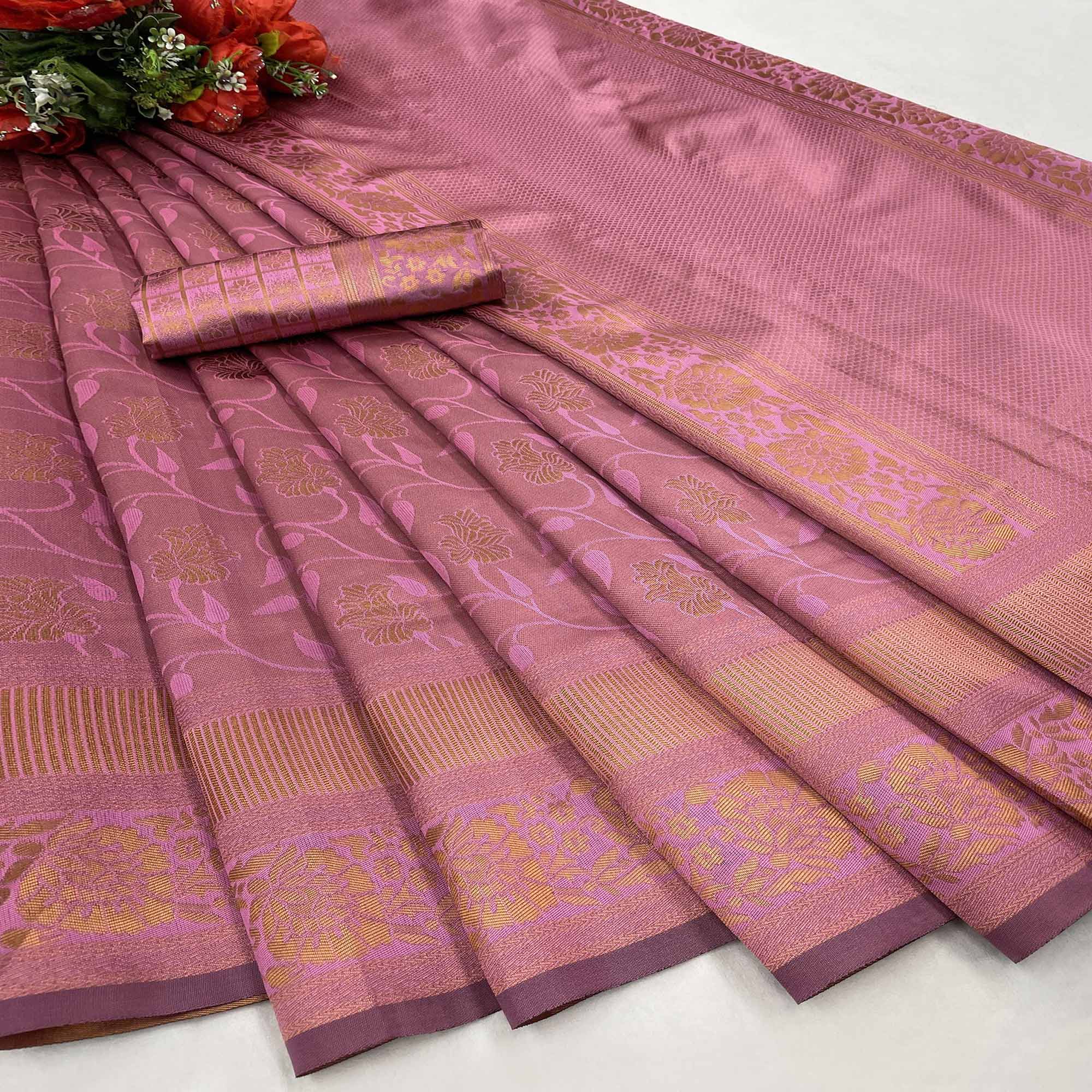 Mauve Woven Banarasi Silk Saree