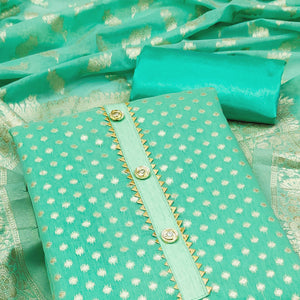 Turquoise Woven Banarasi Silk Dress Material
