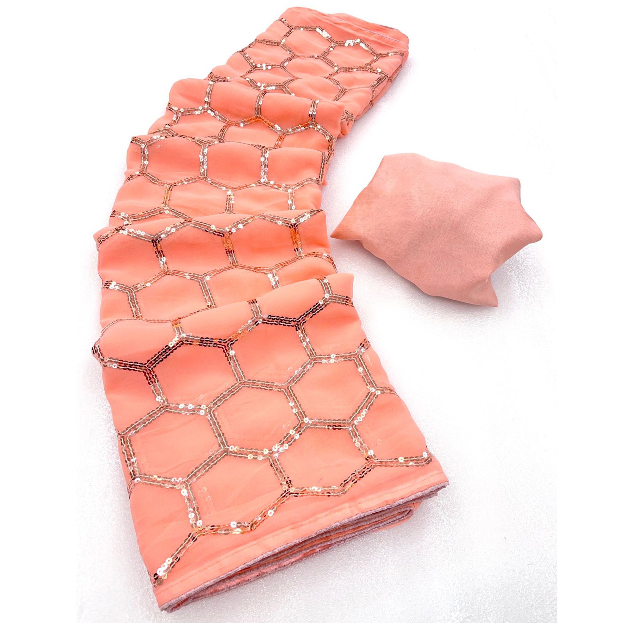 Peach Sequins Embroidered Georgette Saree