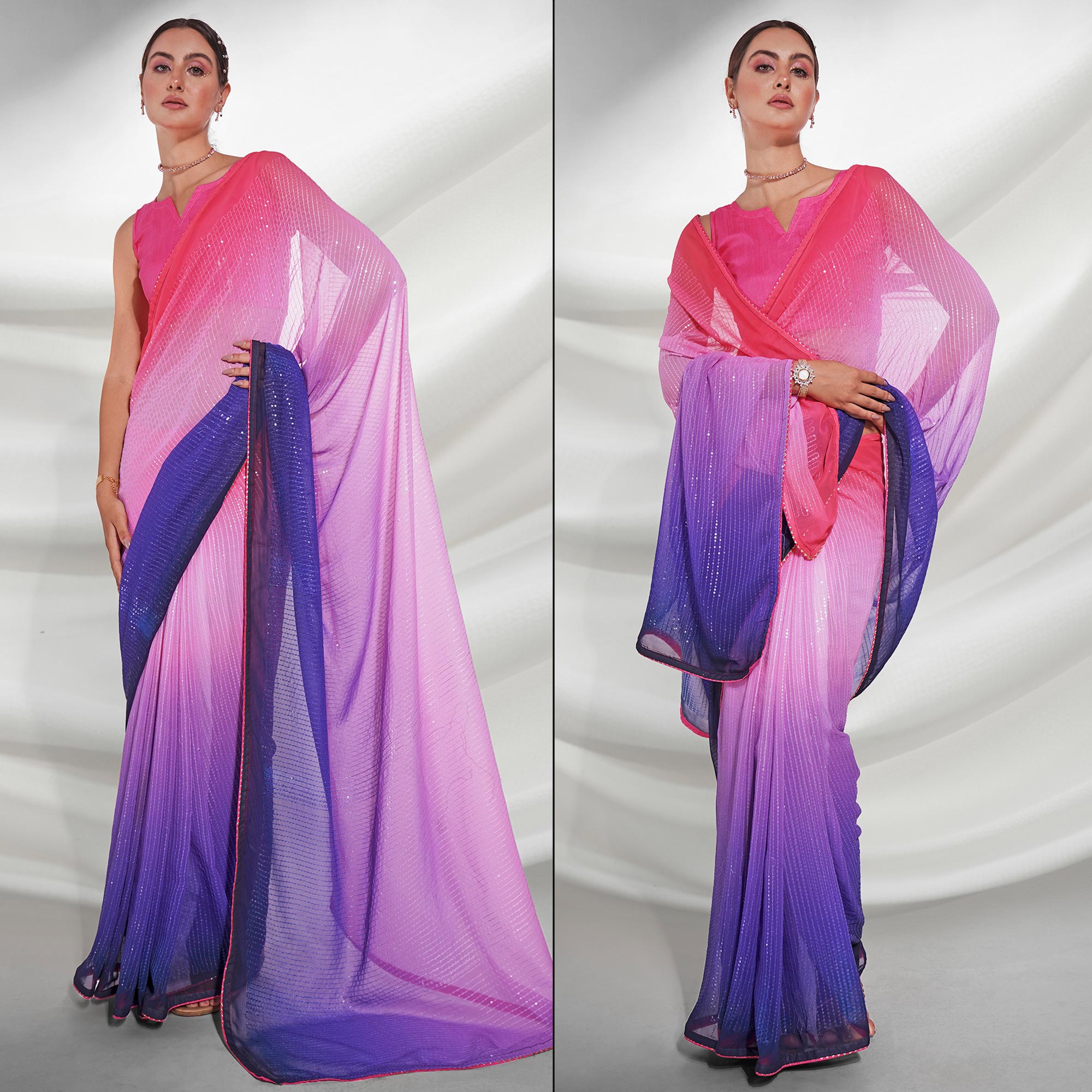 Multicolored Sequins Embroidered Georgette Saree