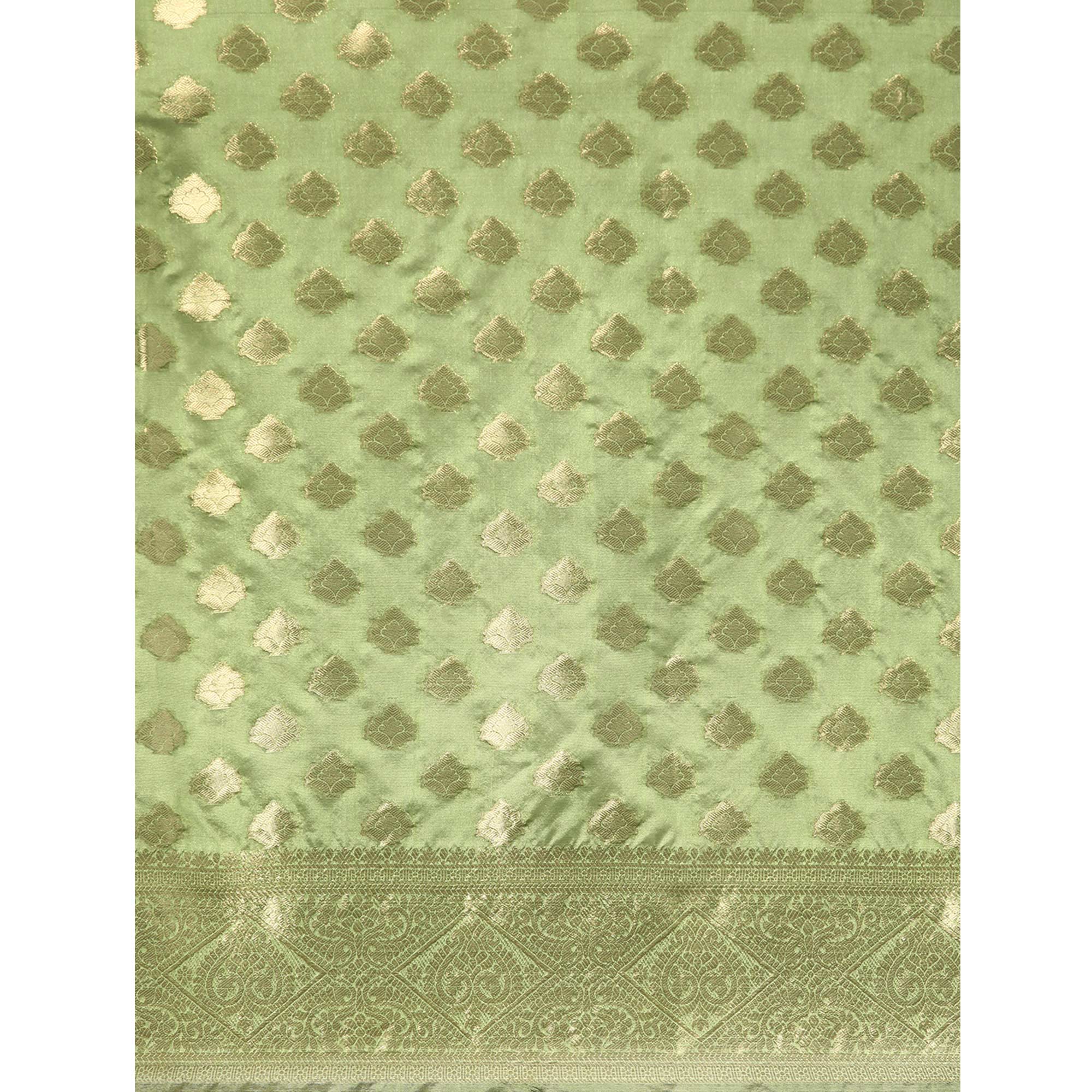 Green Woven Organza Silk Saree With Tassels