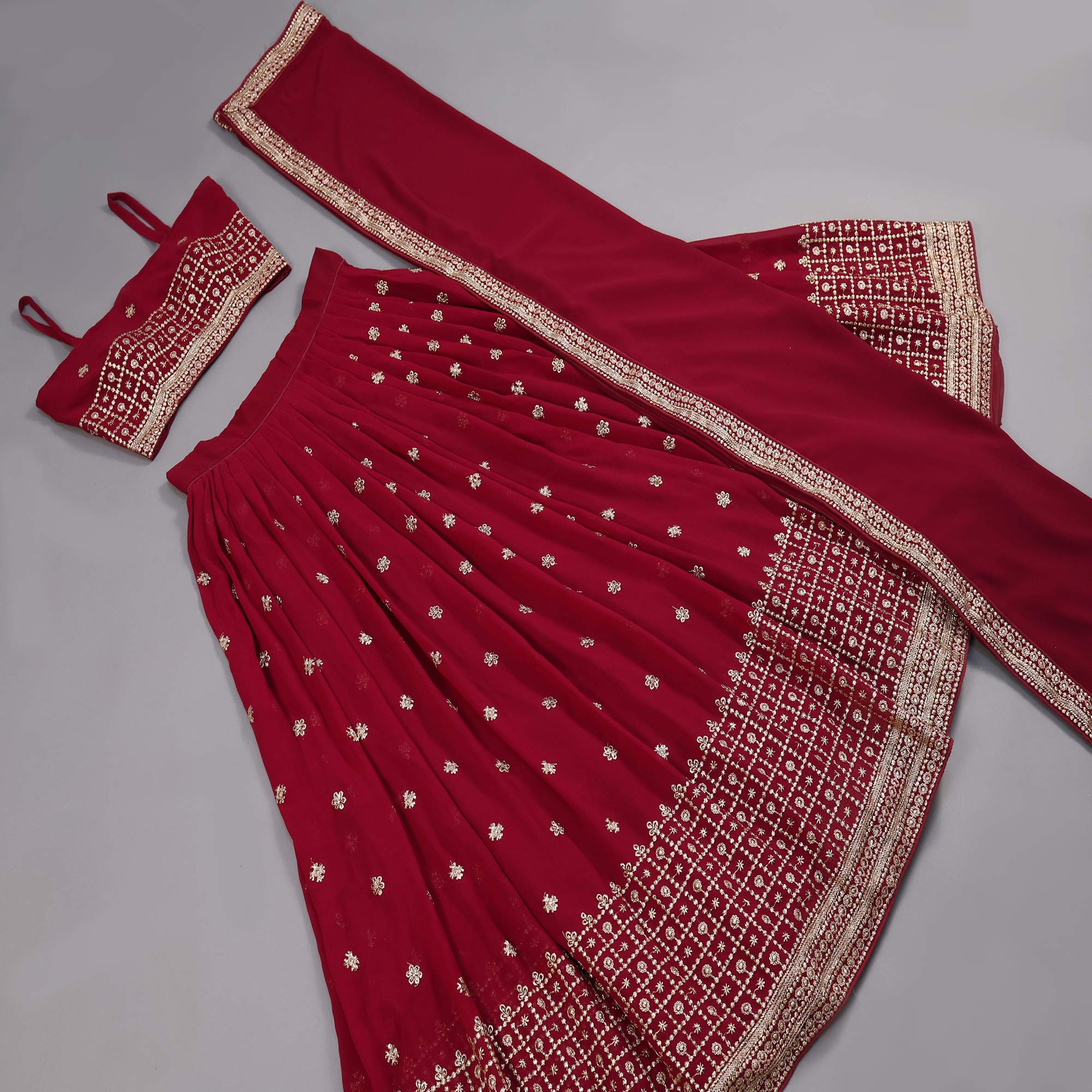 Maroon Embroidered Georgette Lehenga Choli