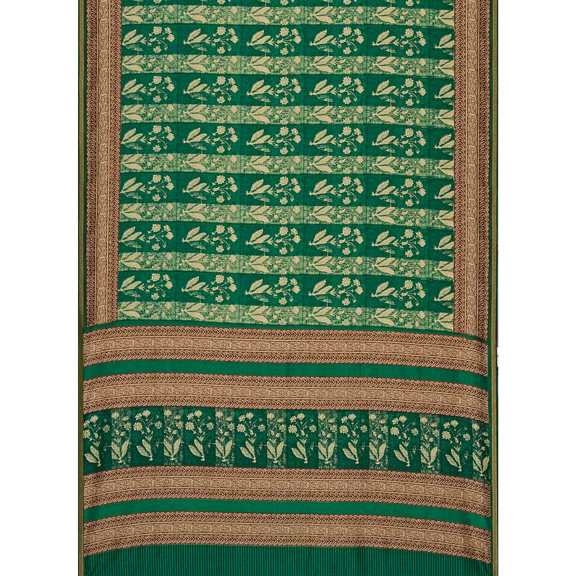 Green Floral Printed Tussar Silk Saree