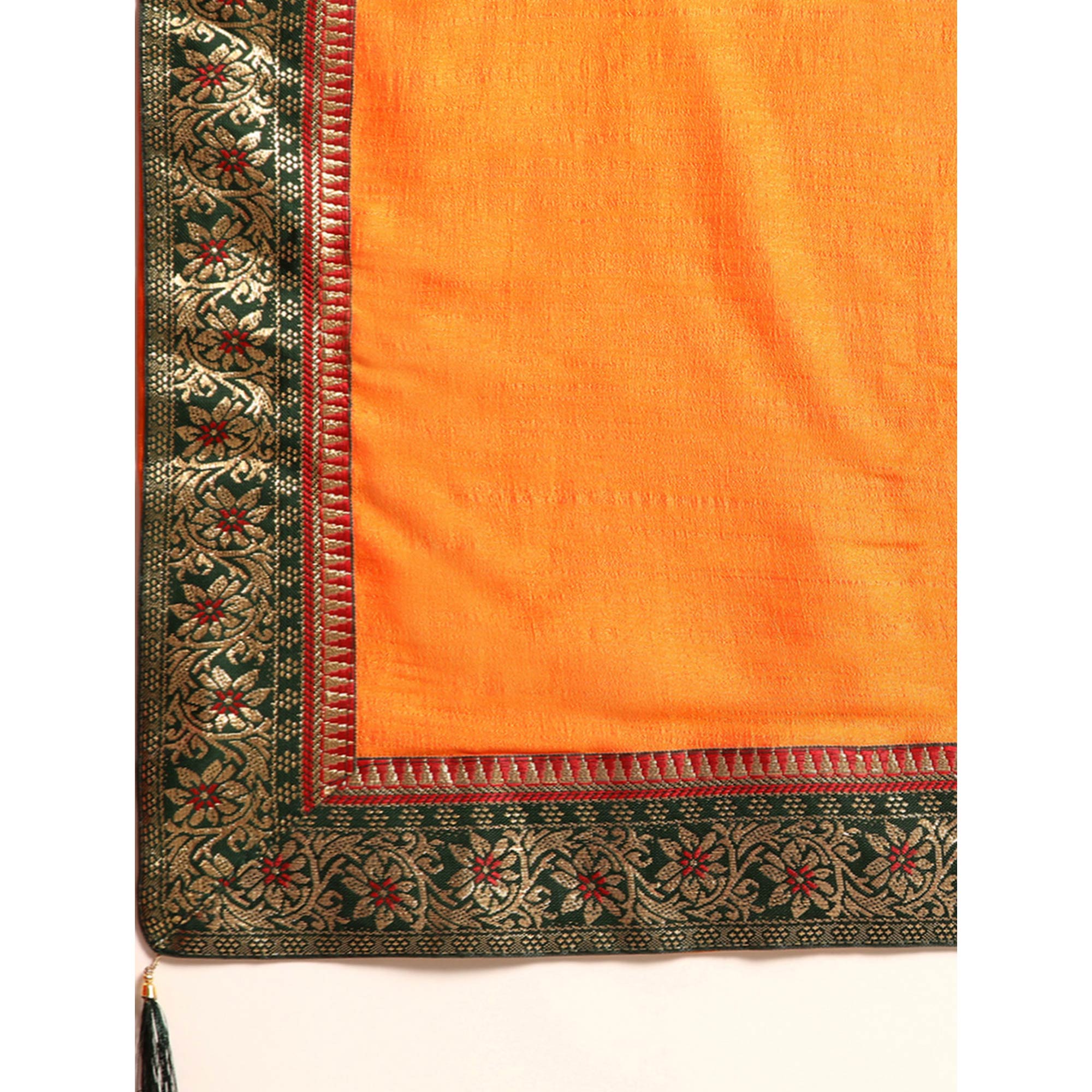 Orange Solid Vichitra Silk Saree With Fancy Border