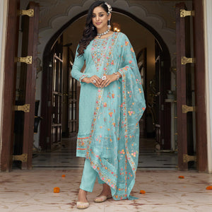 Blue Floral Embroidered Georgette Salwar Suit