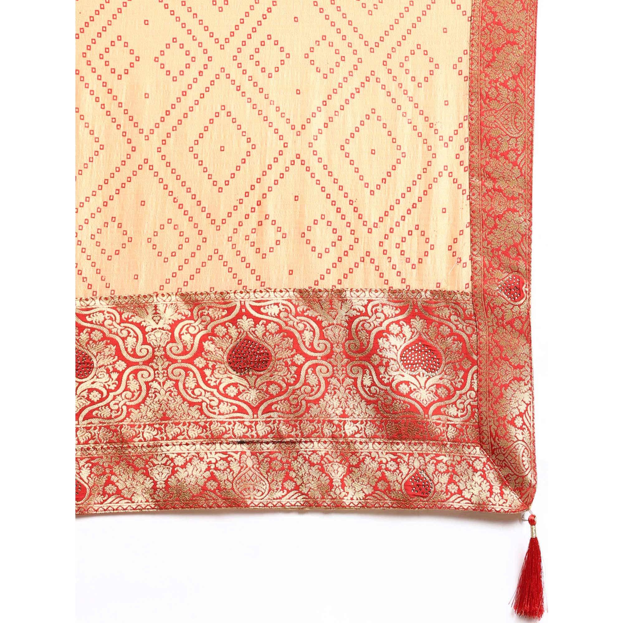 Beige Foil Printed With Swarovski Vichitra Silk Saree