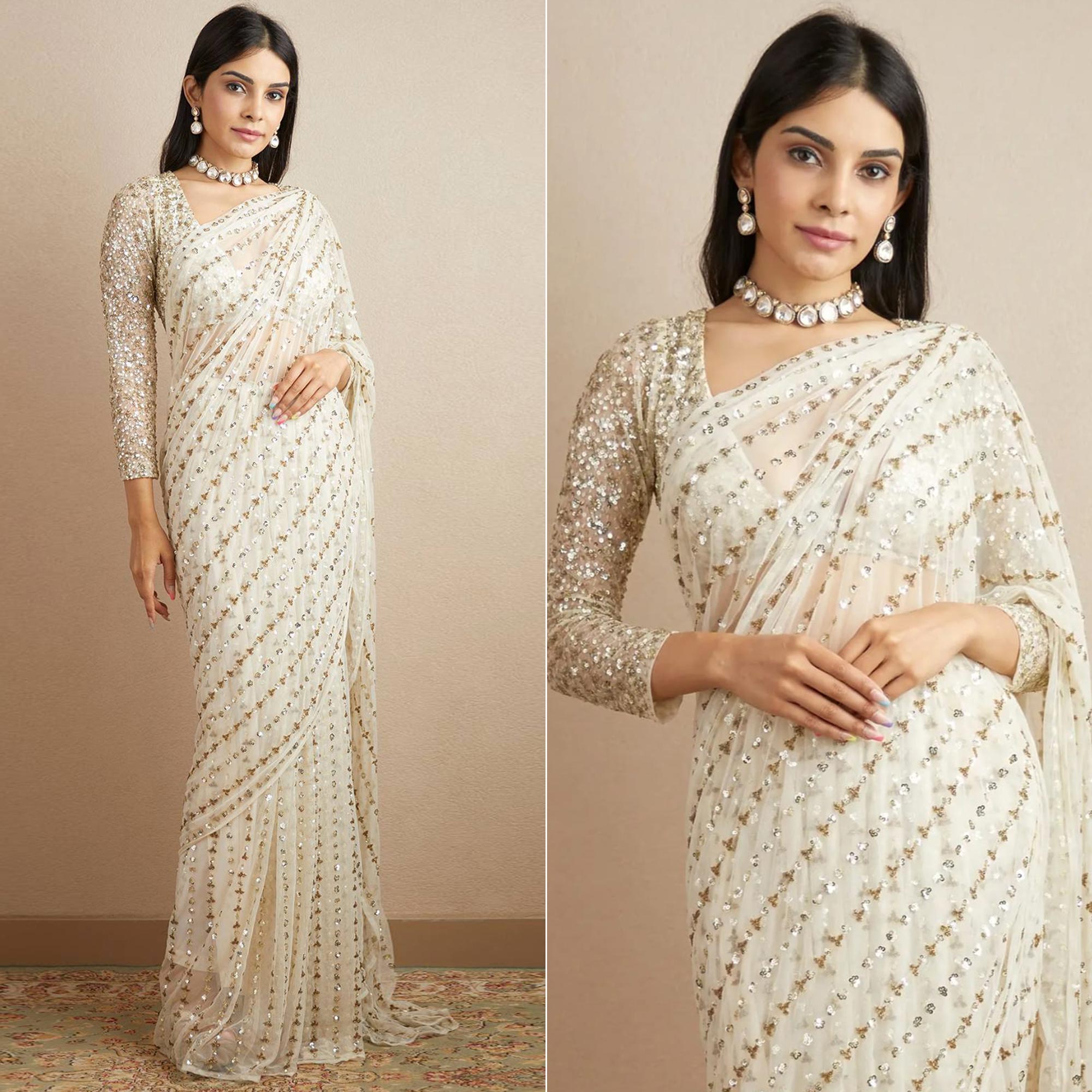 Offwhite Sequins Work Georgette Saree