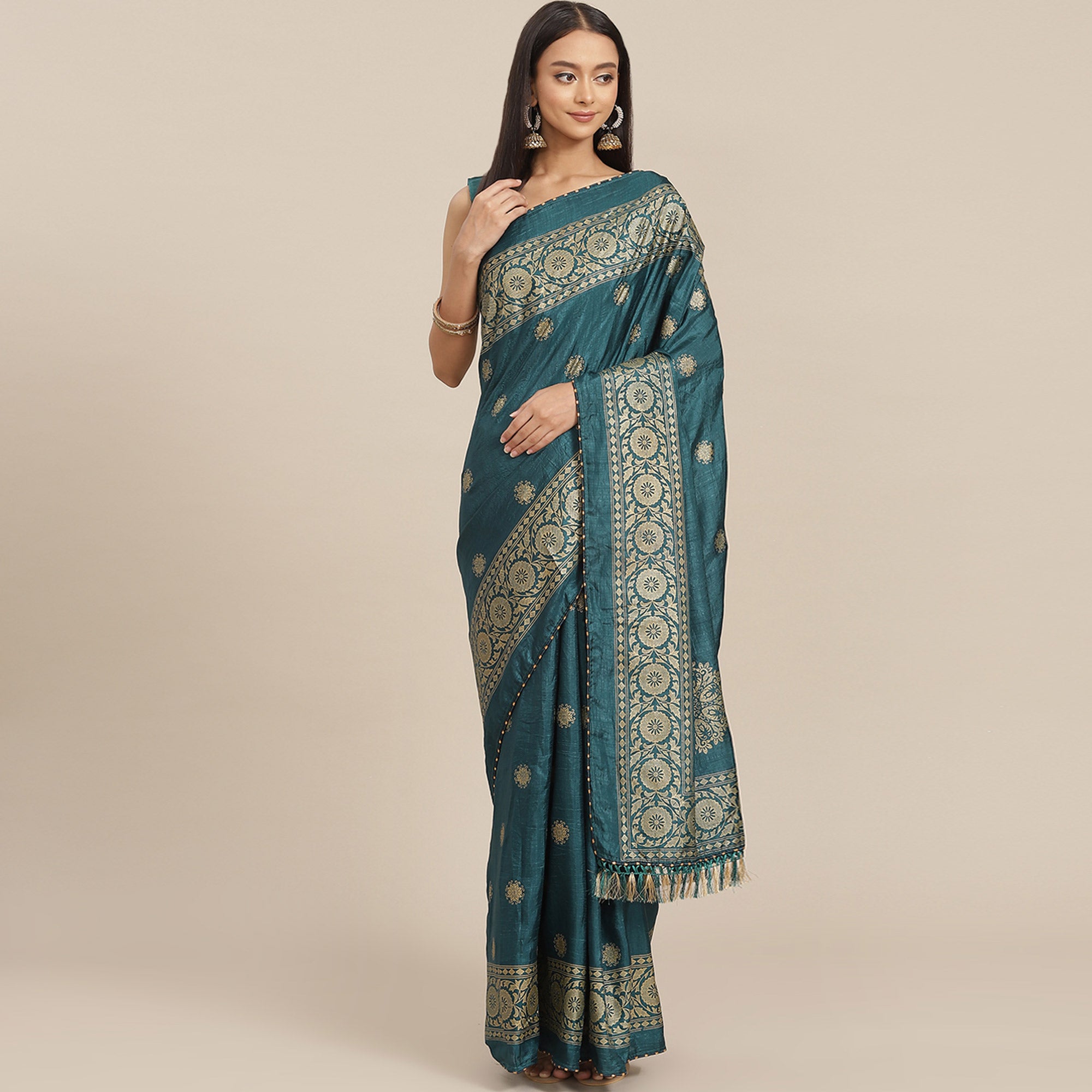 Morpich Woven Vichitra Silk Saree