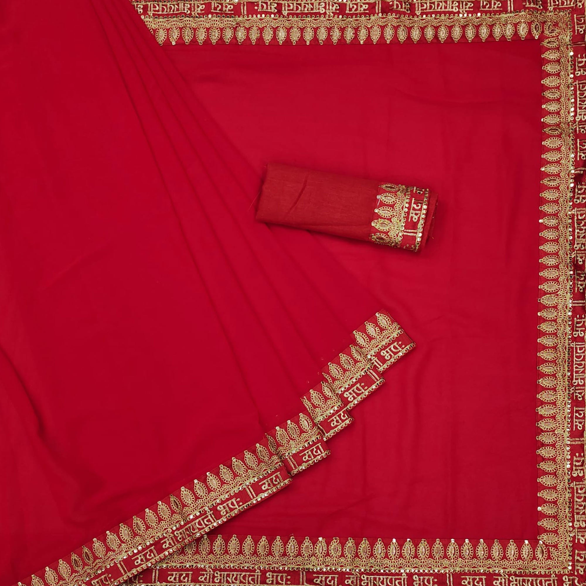 Red Embroidered Border Georgette Saree