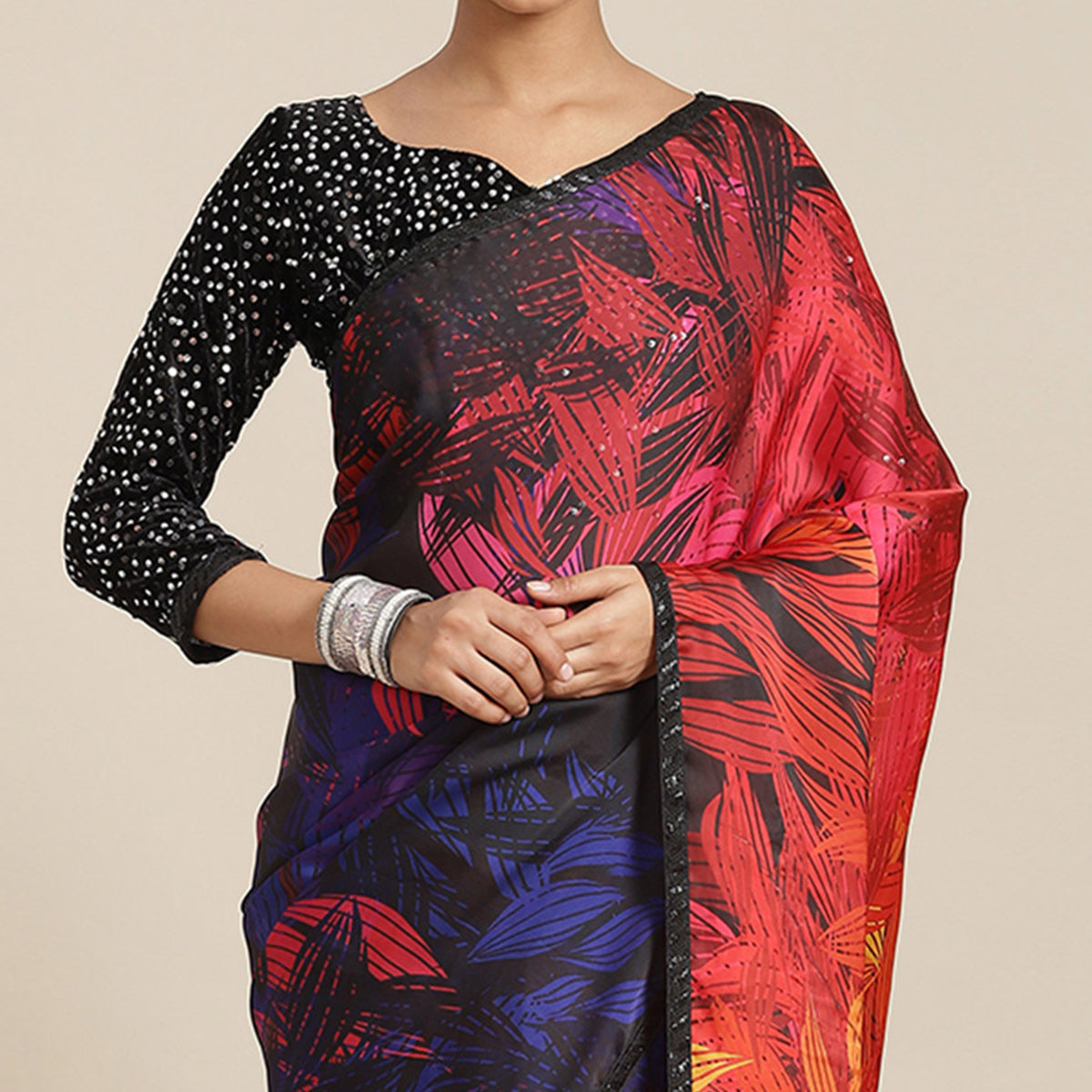 Multicolored Printed Art Silk Saree