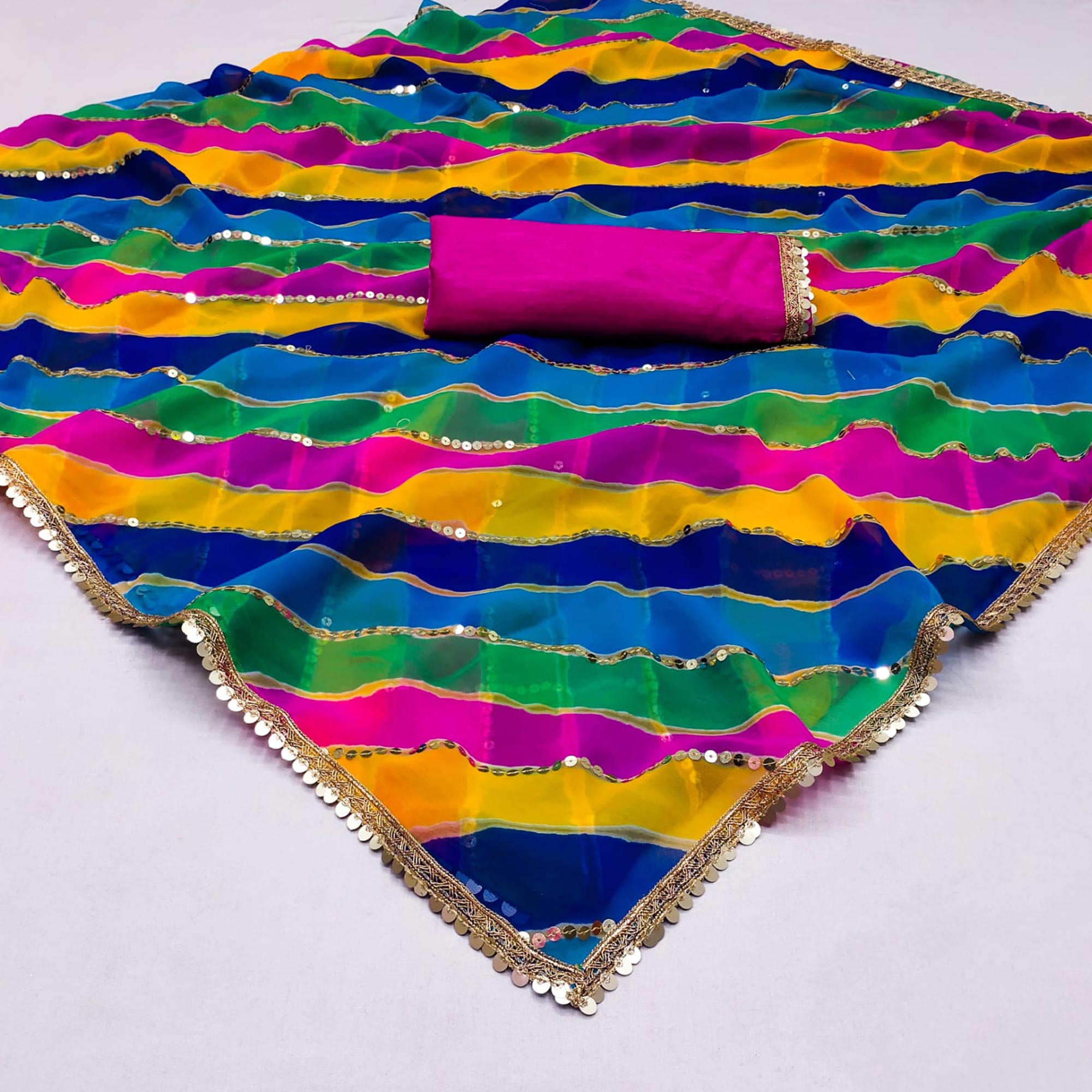 Multicolor Sequins Work Georgette Saree