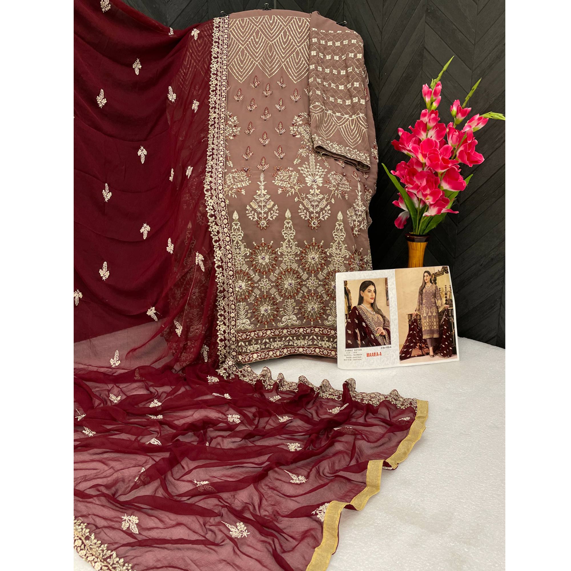 Brown Sequins Embroidered Georgette Pakistani Suit