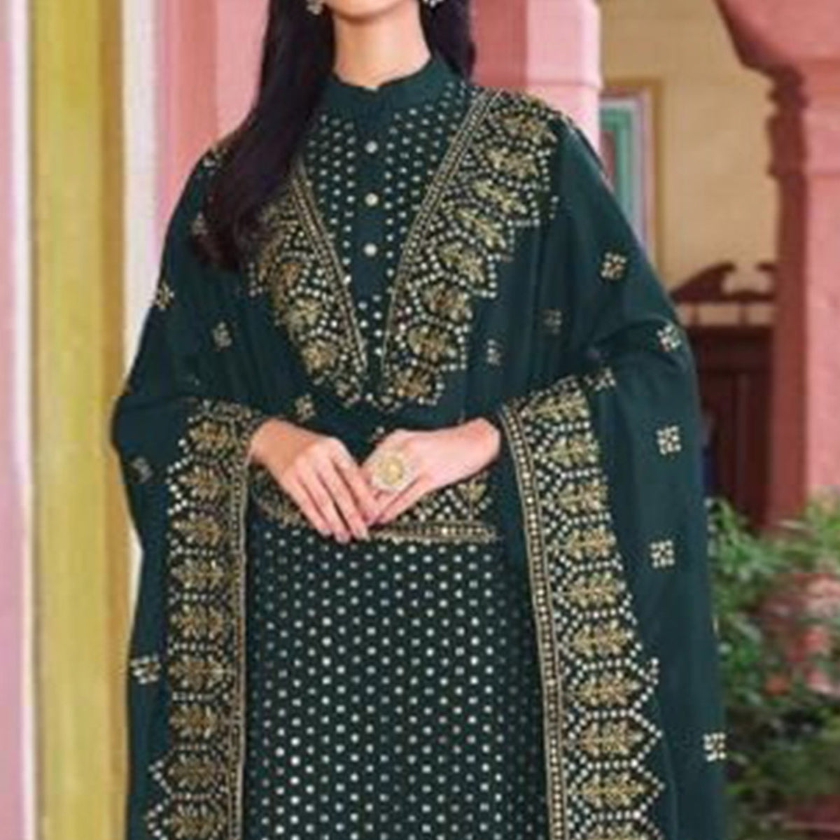 Green Embroidered Georgette Salwar Suit